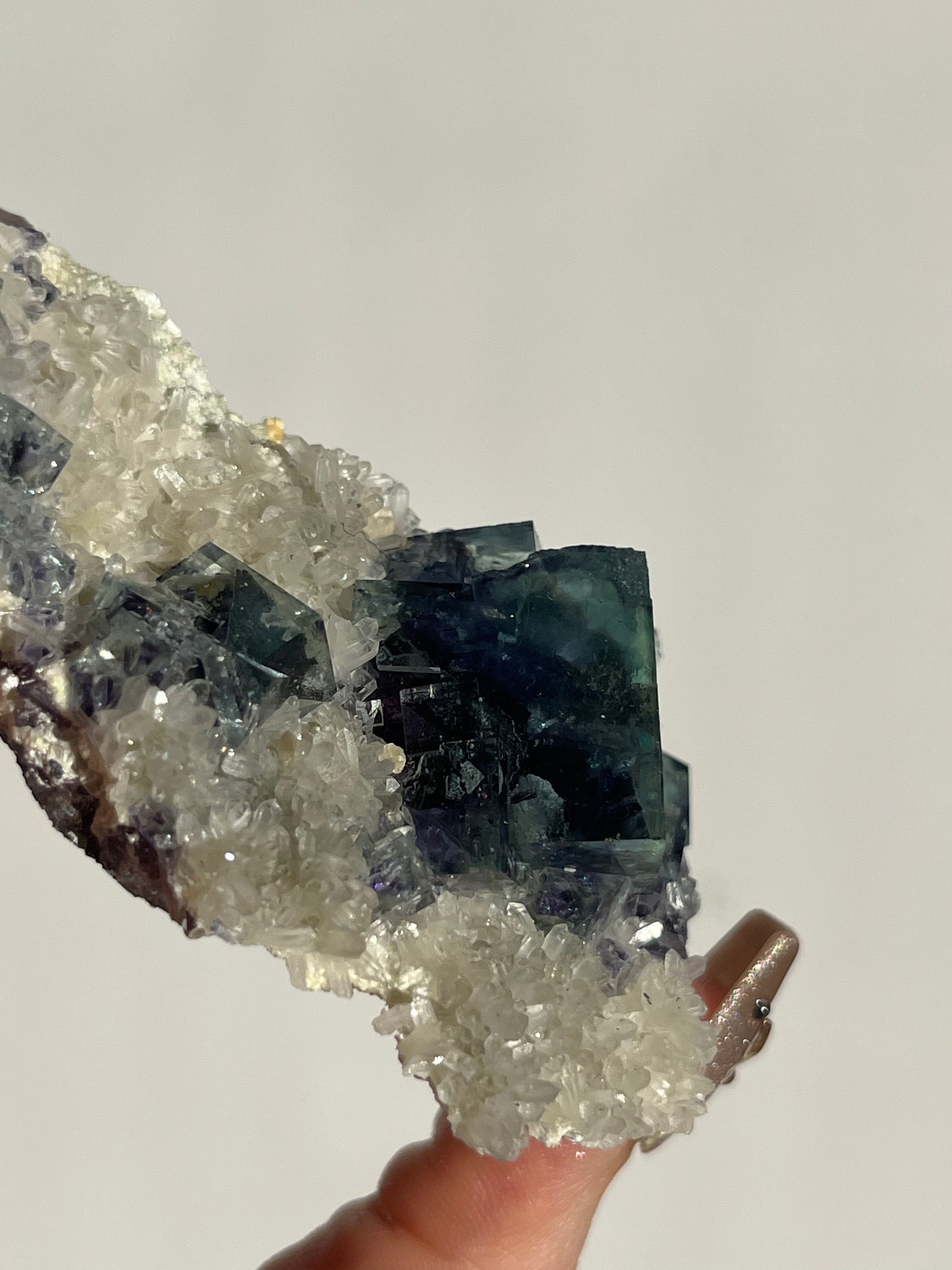 Vibrant Green-Purple Phantom Yindu Fluorite with Quartz Specimen B