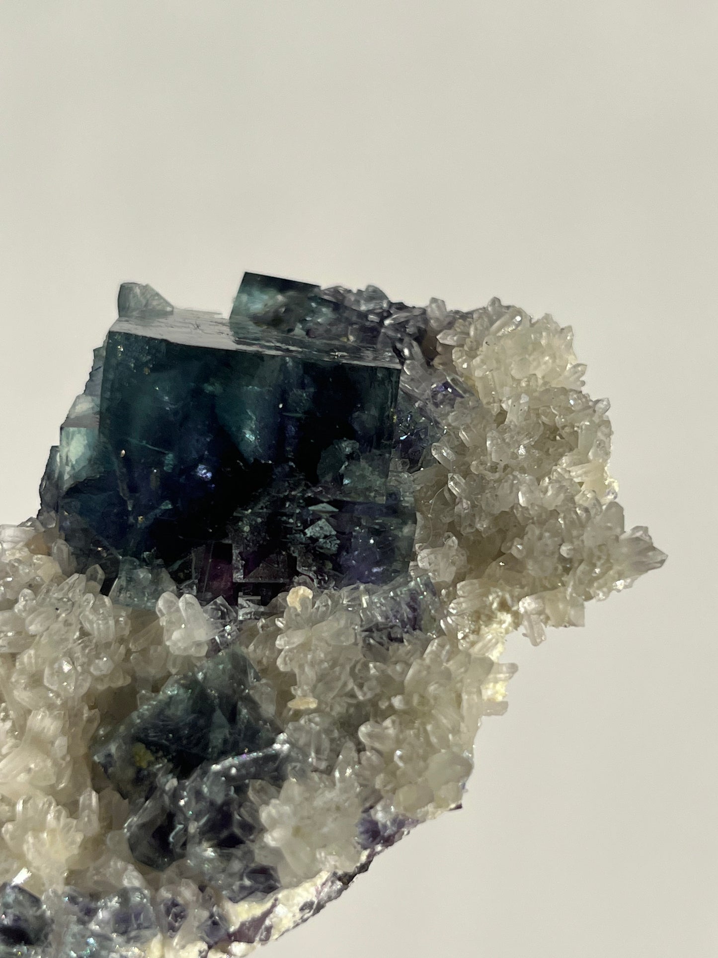 Vibrant Green-Purple Phantom Yindu Fluorite with Quartz Specimen B