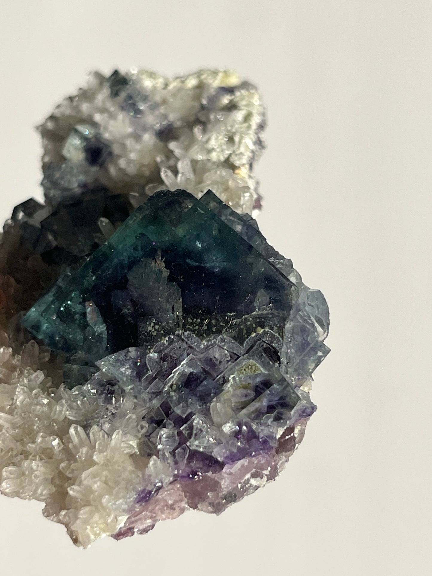 Vibrant Green-Purple Phantom Yindu Fluorite with Quartz Specimen B