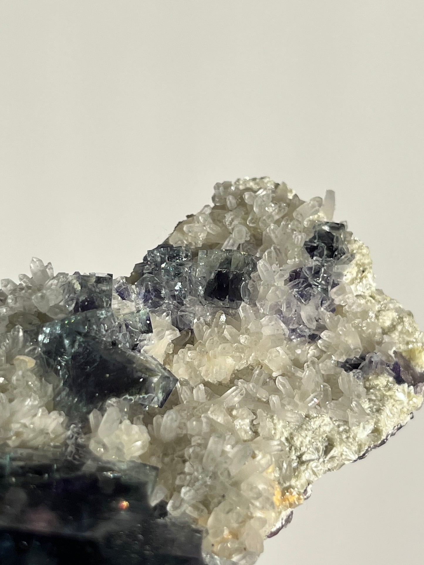 Vibrant Green-Purple Phantom Yindu Fluorite with Quartz Specimen B