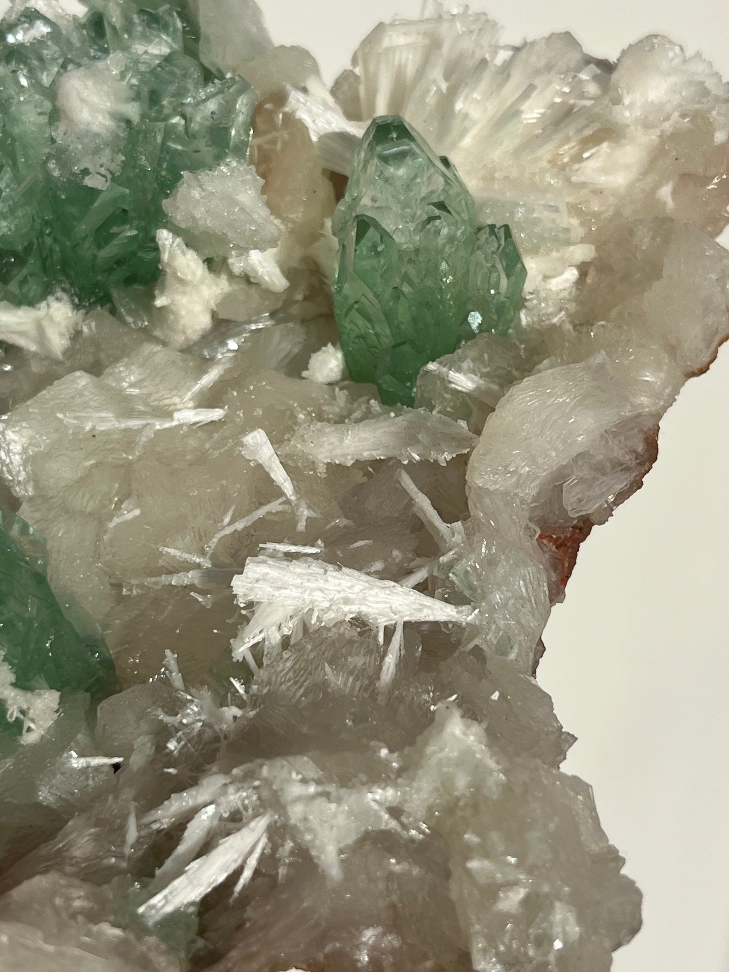 Pointed Fluorapophyllite with Stilbite, Calcite and Scolecite Specimen A