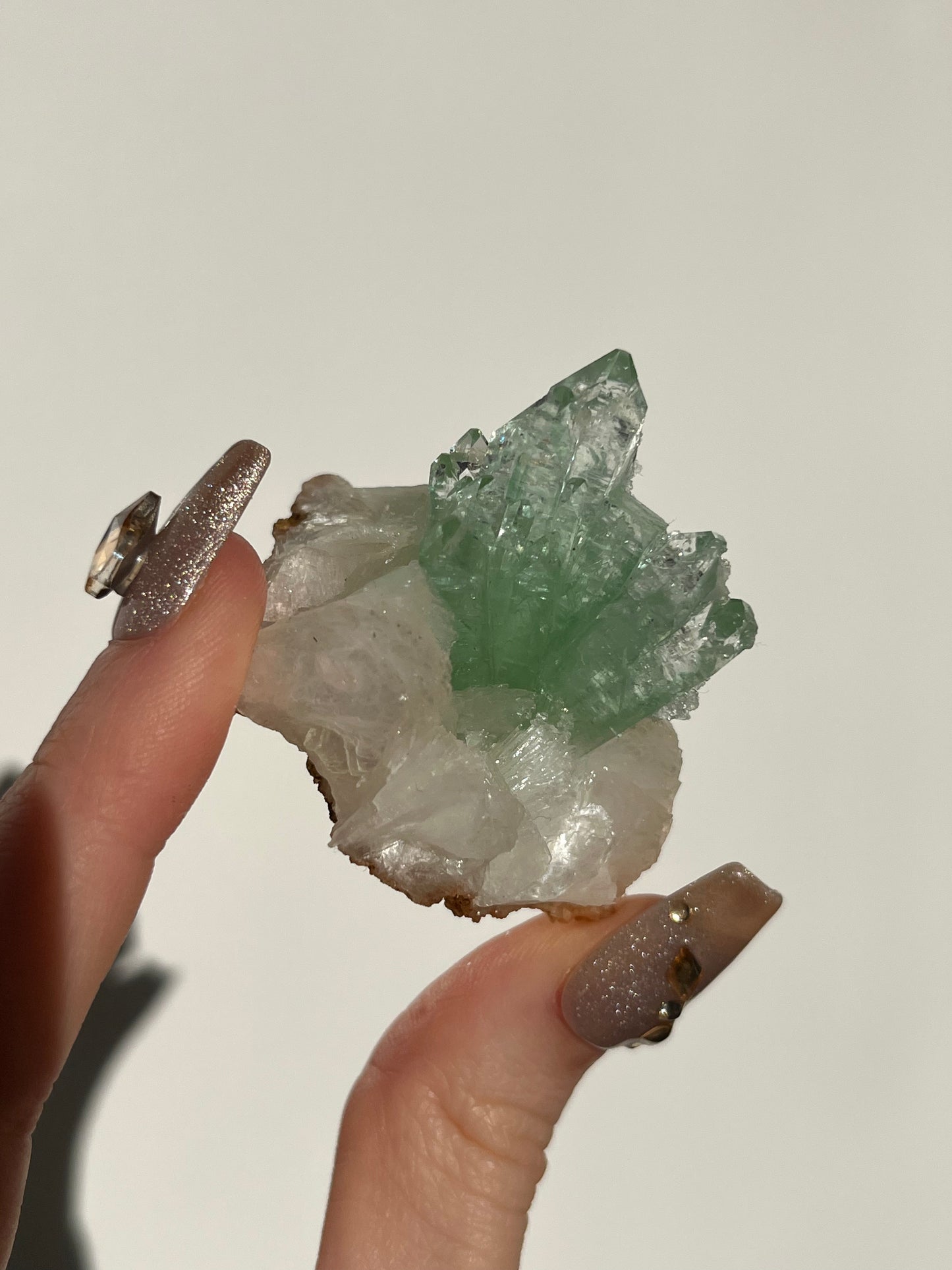 Pointed Fluorapophyllite with Stilbite, Calcite and Scolecite Specimen F