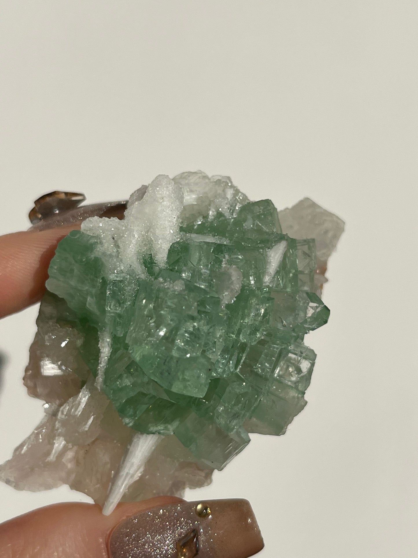 Pointed Fluorapophyllite with Stilbite, Calcite and Scolecite Specimen H