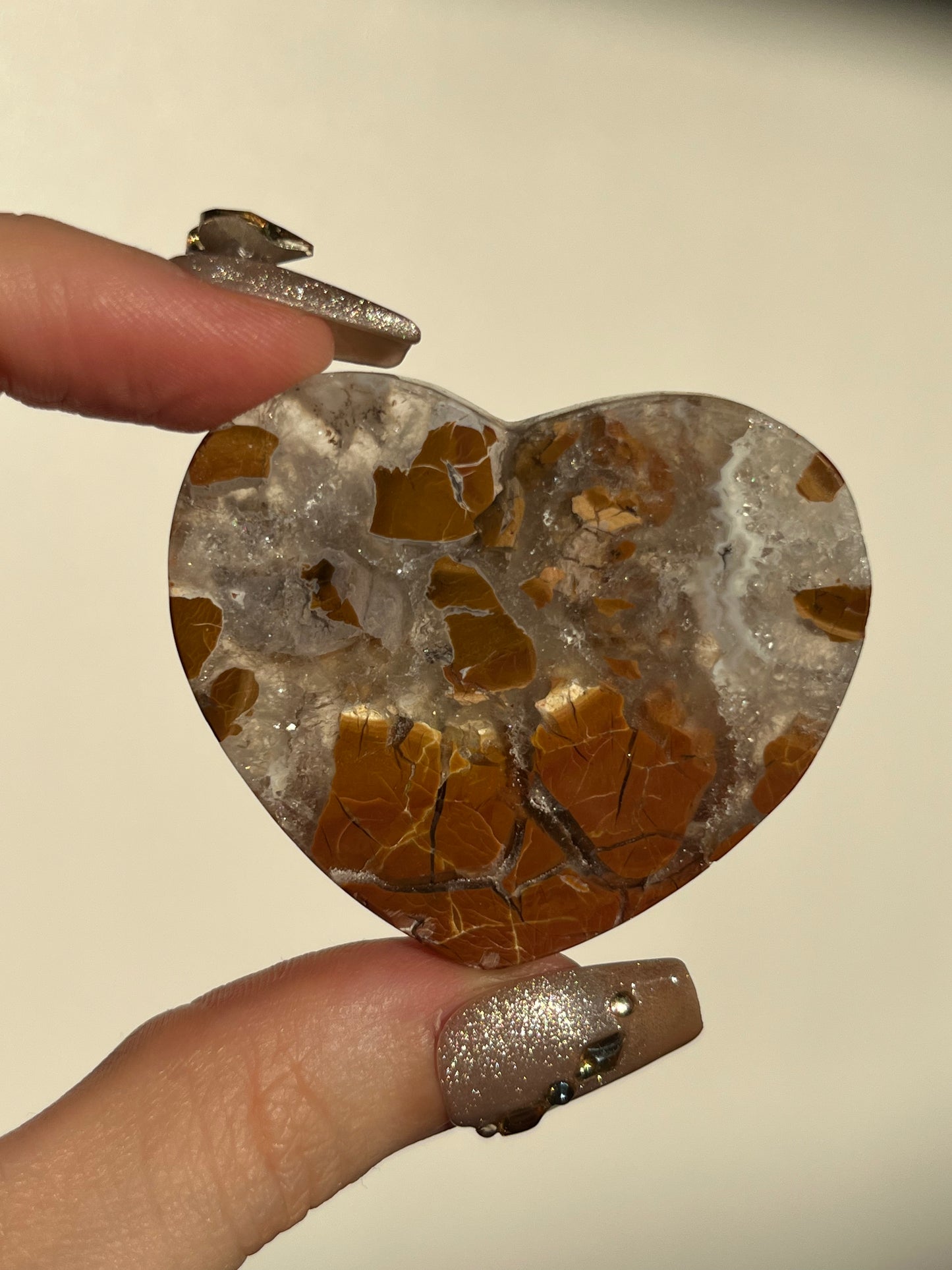 Indonesian Cotton Candy Agate and Quartz Heart C