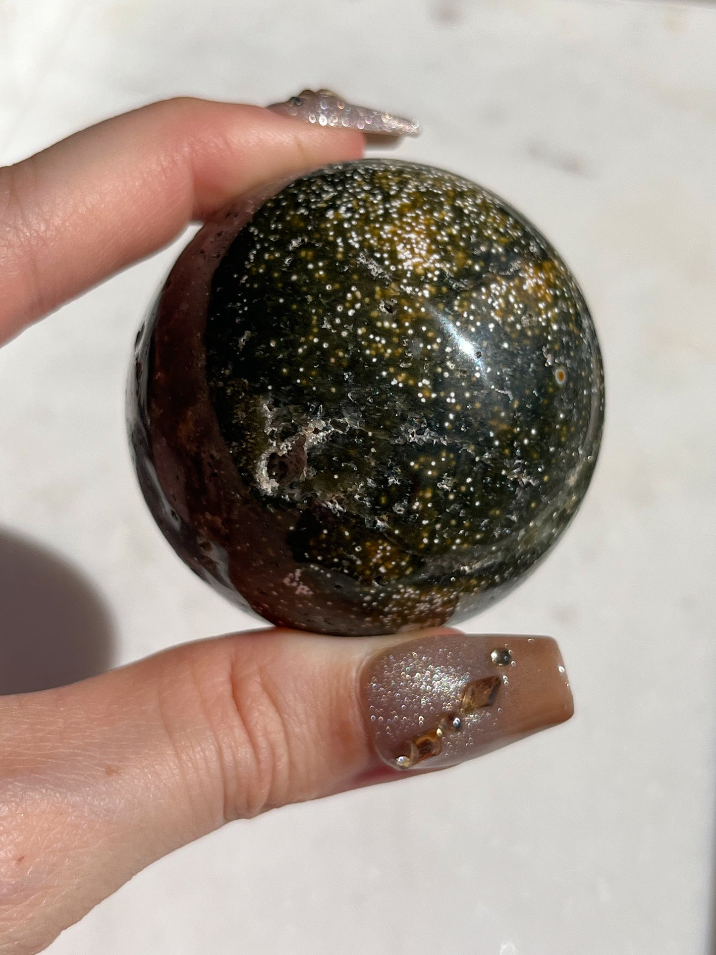 Indonesian Green Orbicular Jasper & Quartz Sphere