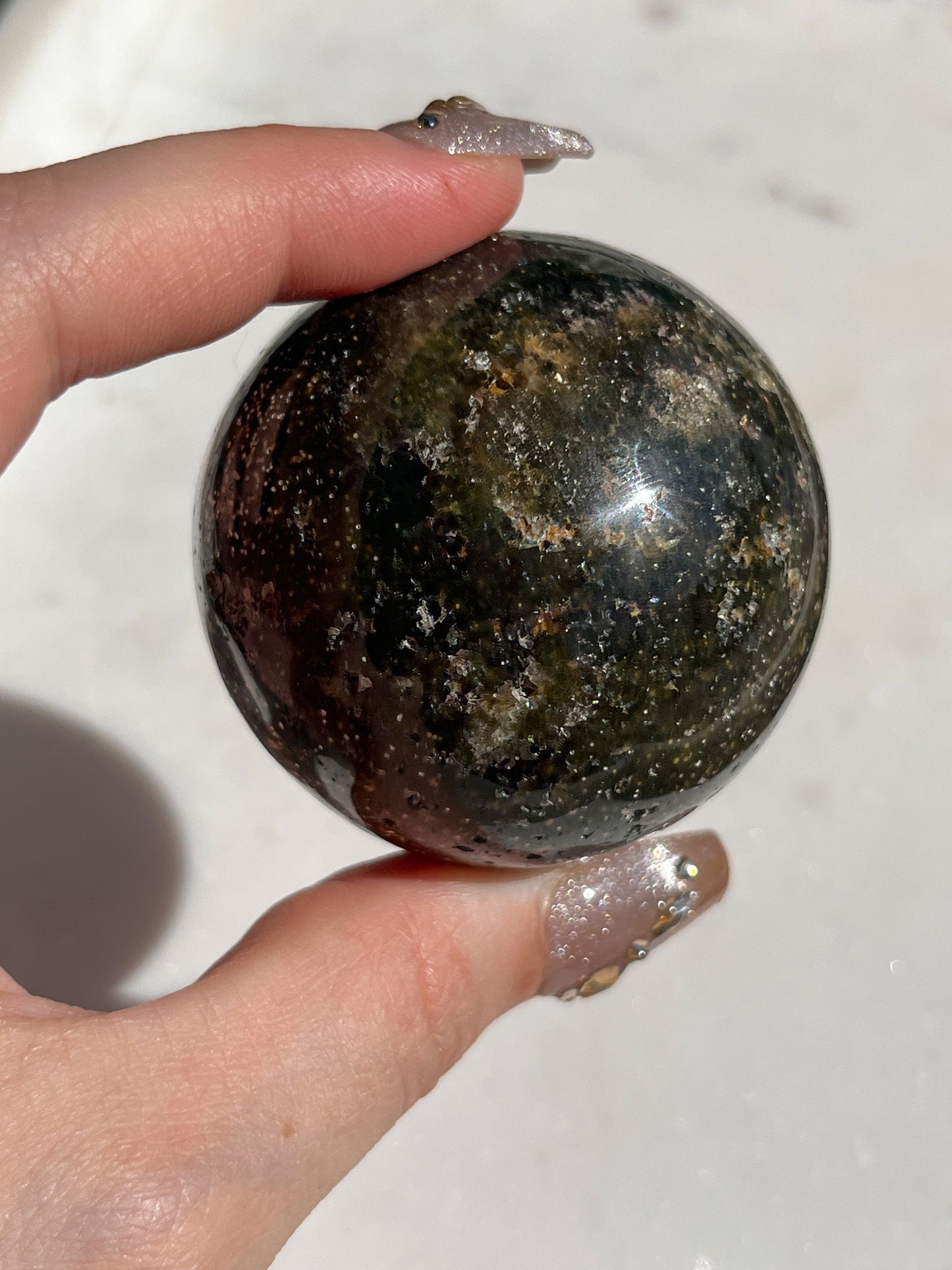 Indonesian Green Orbicular Jasper & Quartz Sphere