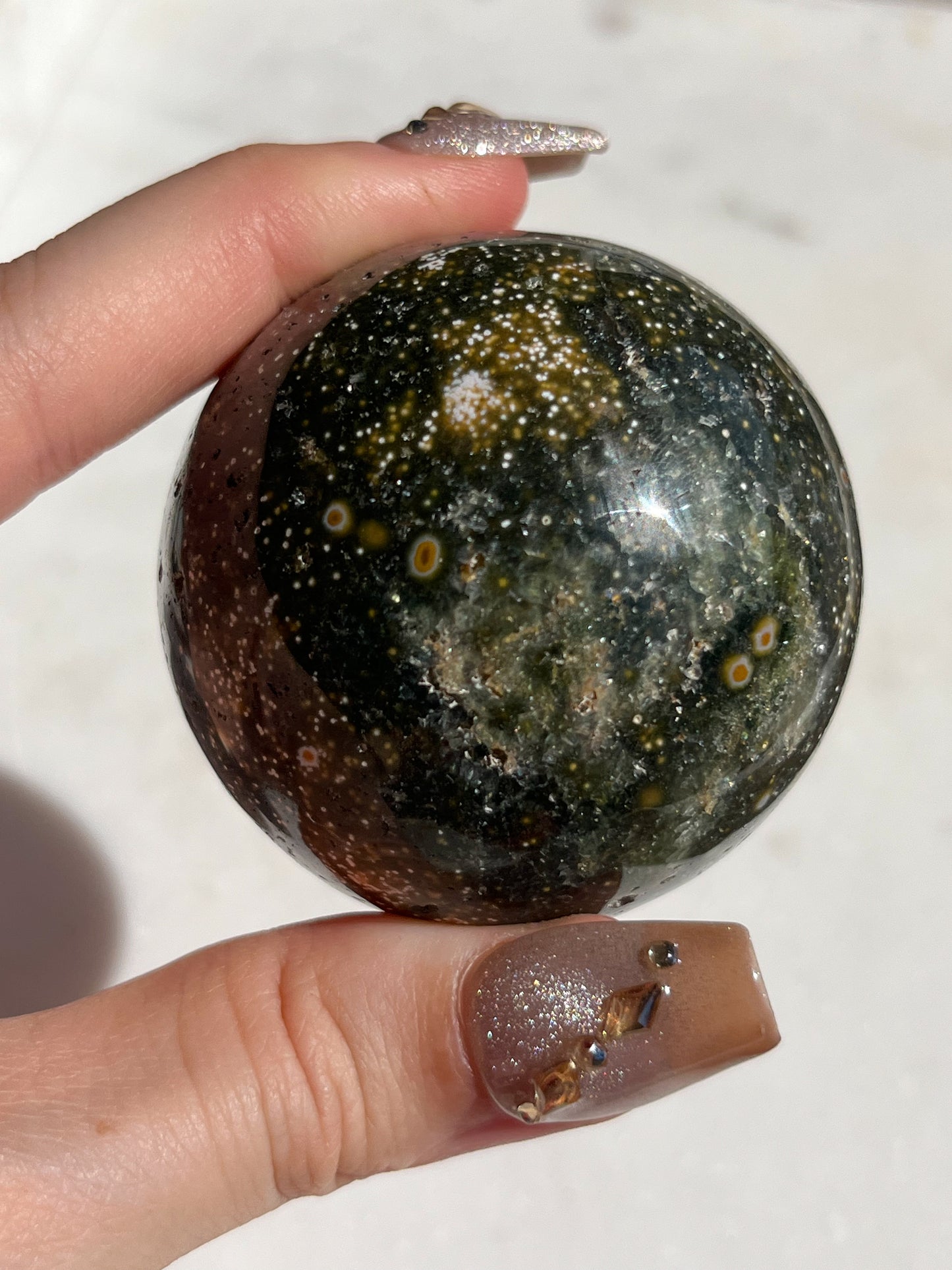 Indonesian Green Orbicular Jasper & Quartz Sphere