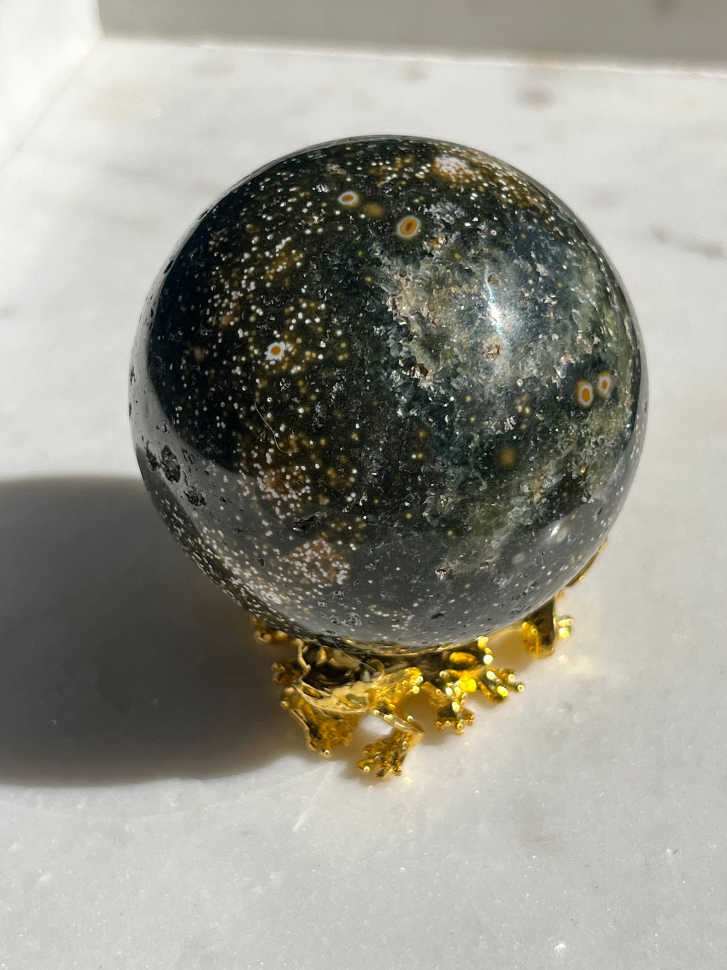 Indonesian Green Orbicular Jasper & Quartz Sphere