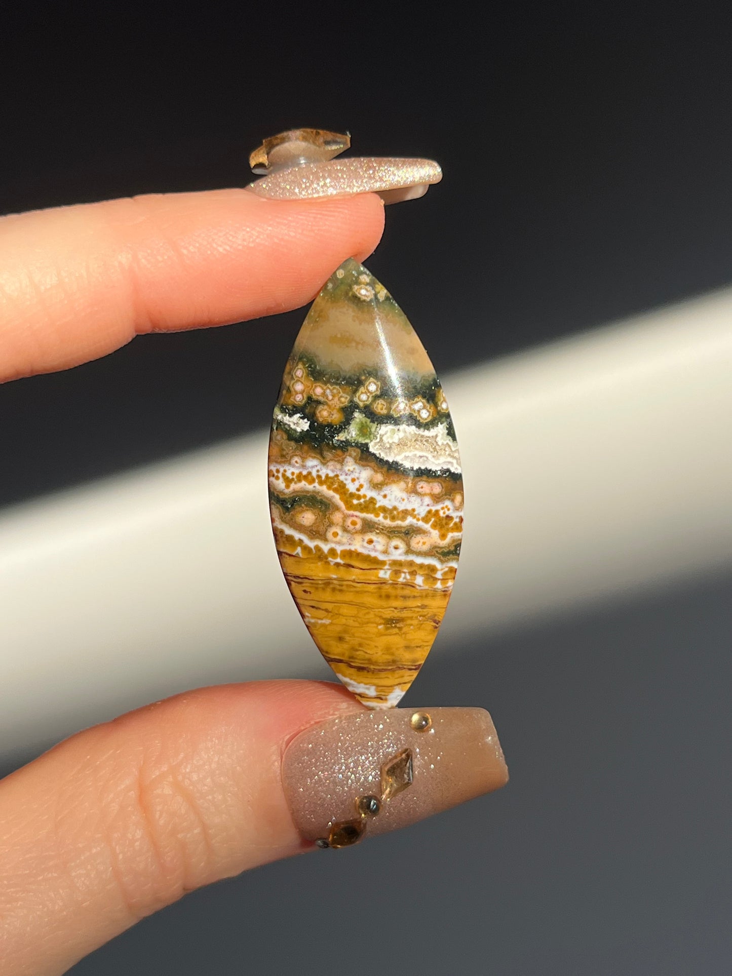 Indonesian Orbicular Jasper Pointed Ellipse Cabochons (You Choose)