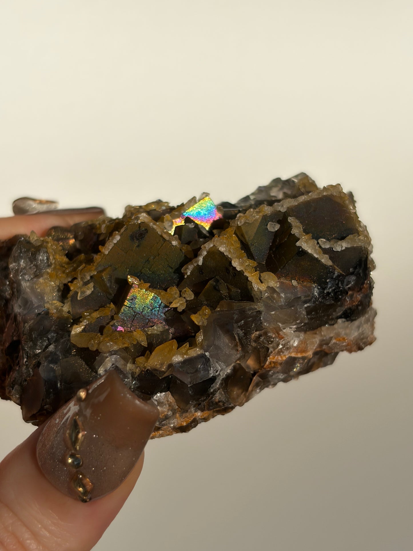Iridescent Fluorite and Dog's Tooth Calcite Specimen F