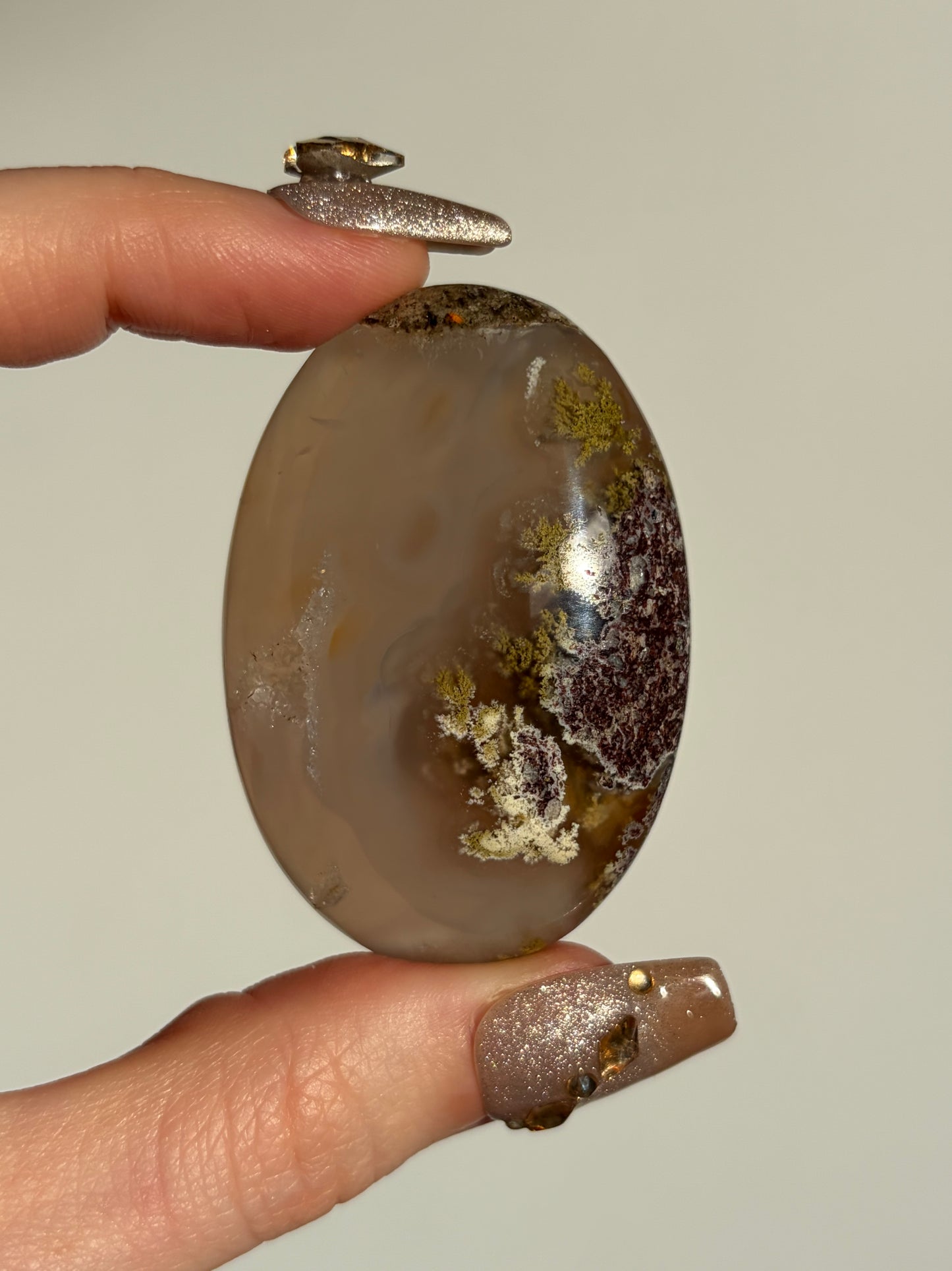 Jelly Orbicular Nebula Agate Palmstone with Green Moss Inclusions C
