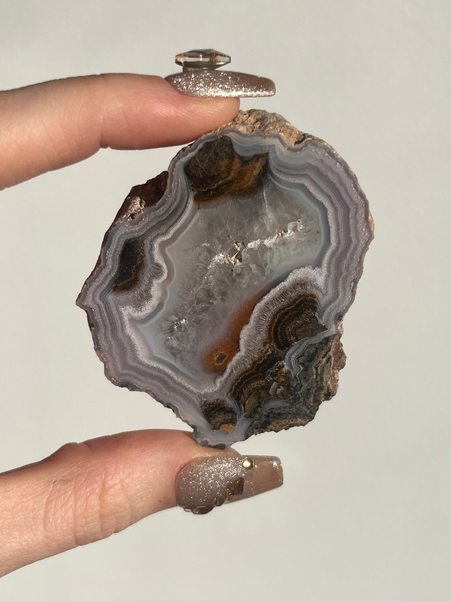 Purple Laguna Agate Slice with Sagenite Inclusions & Parallax Effect A
