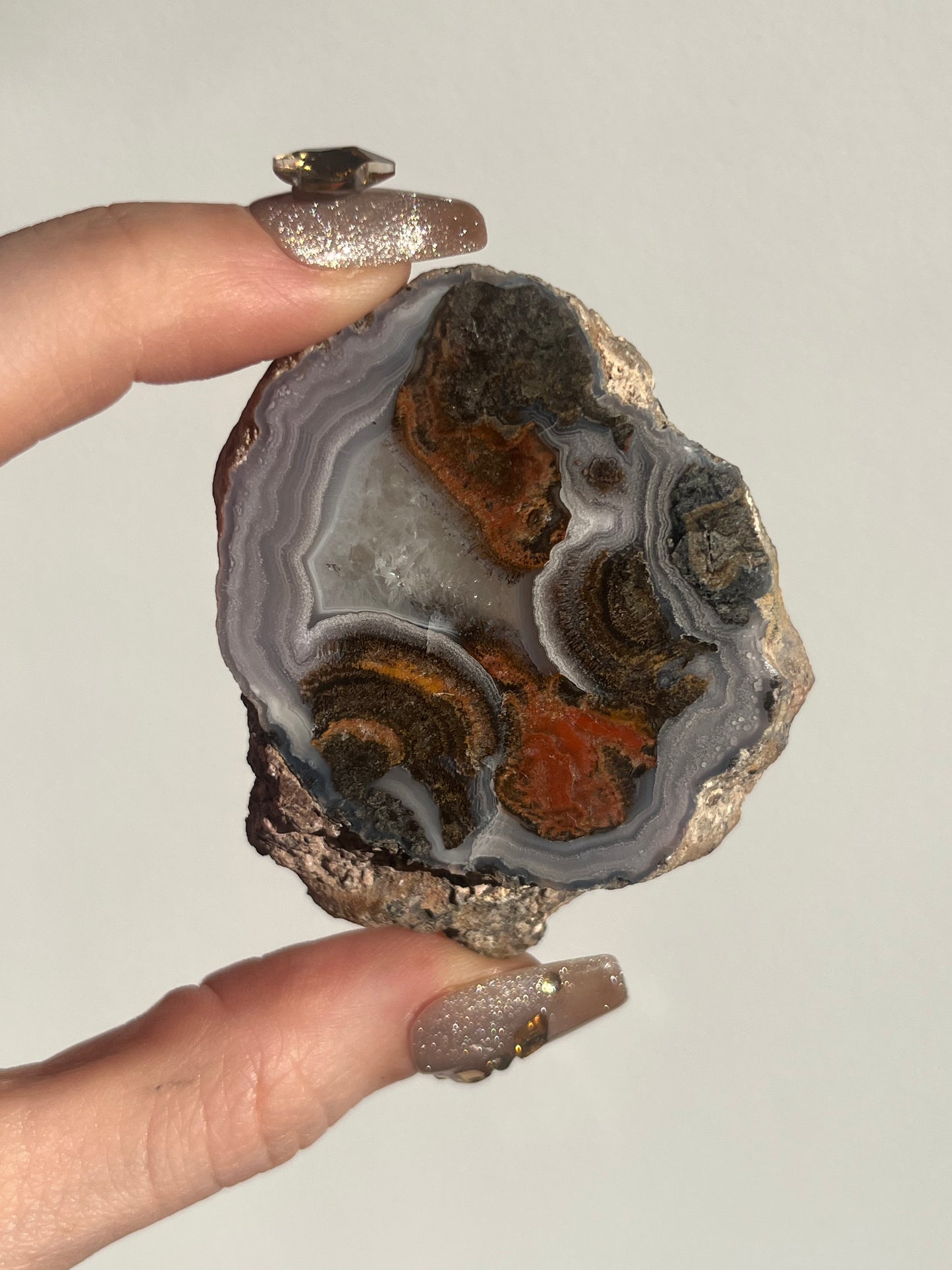 Purple Laguna Agate Slice with Sagenite Inclusions & Parallax Effect A