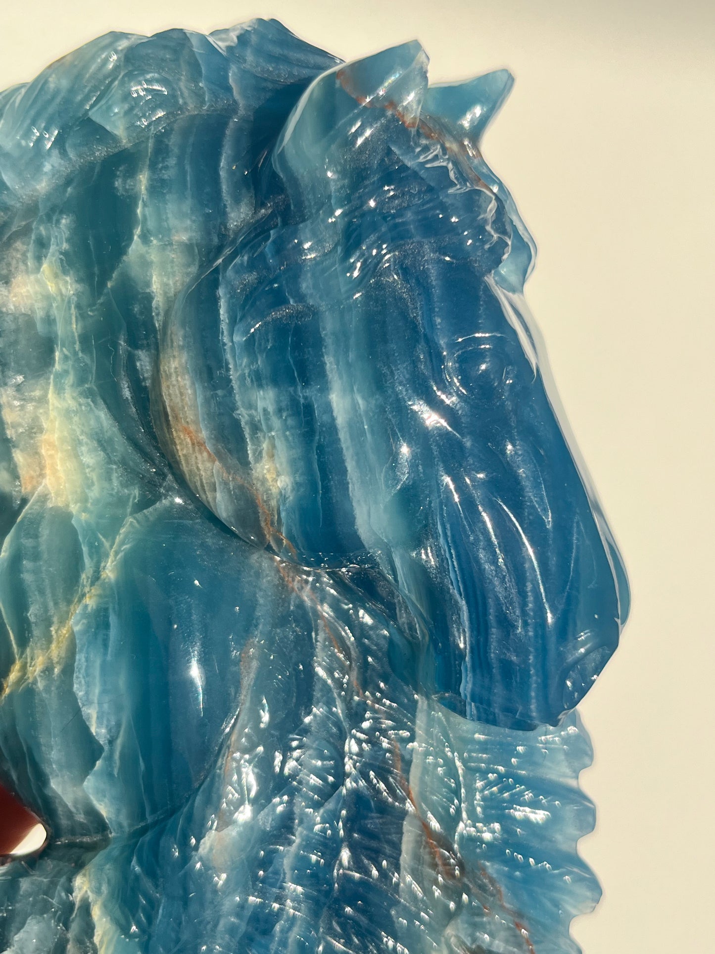 Pegasus Lemurian Aquatine Calcite Carving w/ stand
