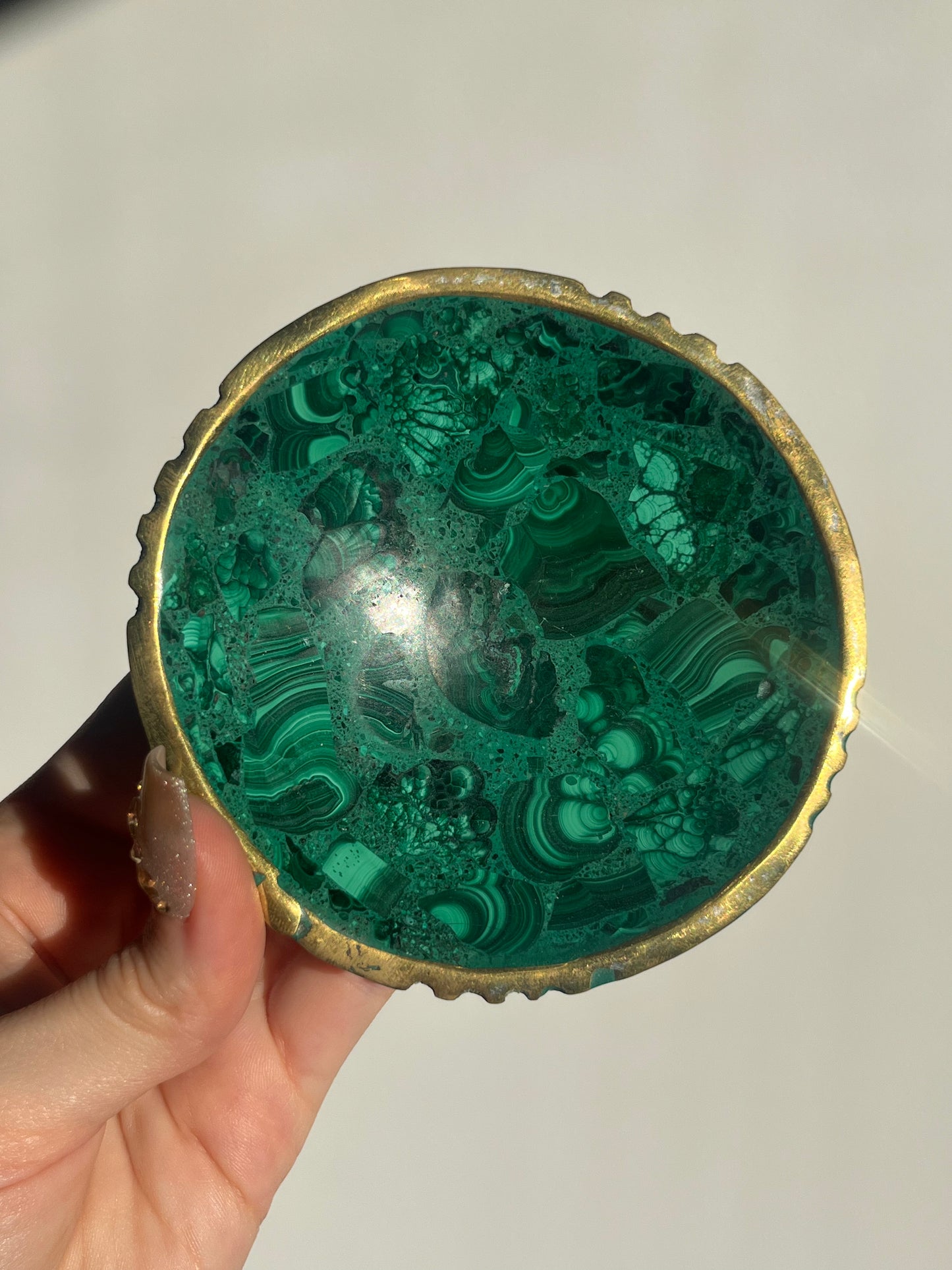 Malachite Bowl with Copper Edge A