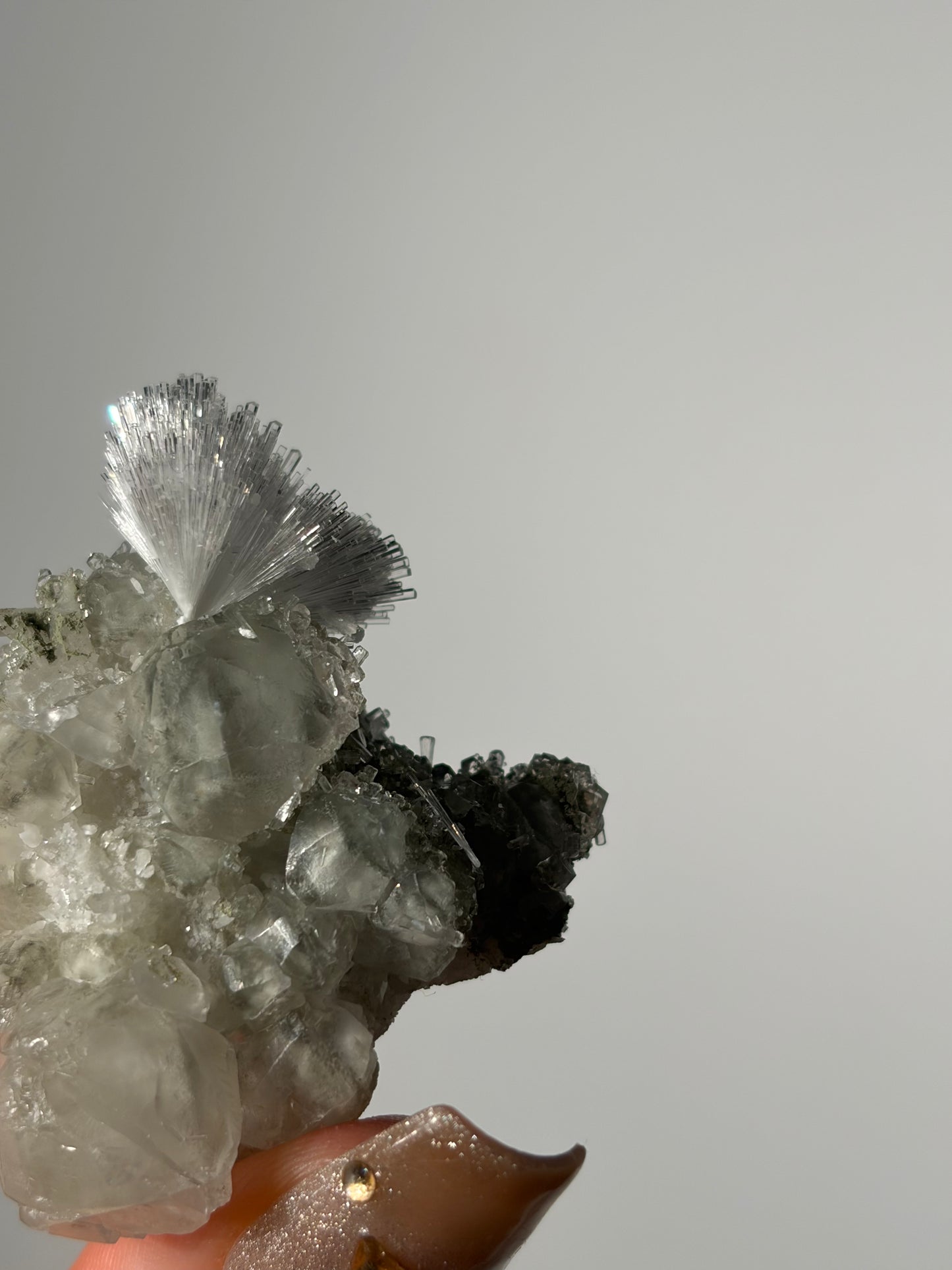 Natrolite Specimen with Quartz, Apophyllite & Calcite I