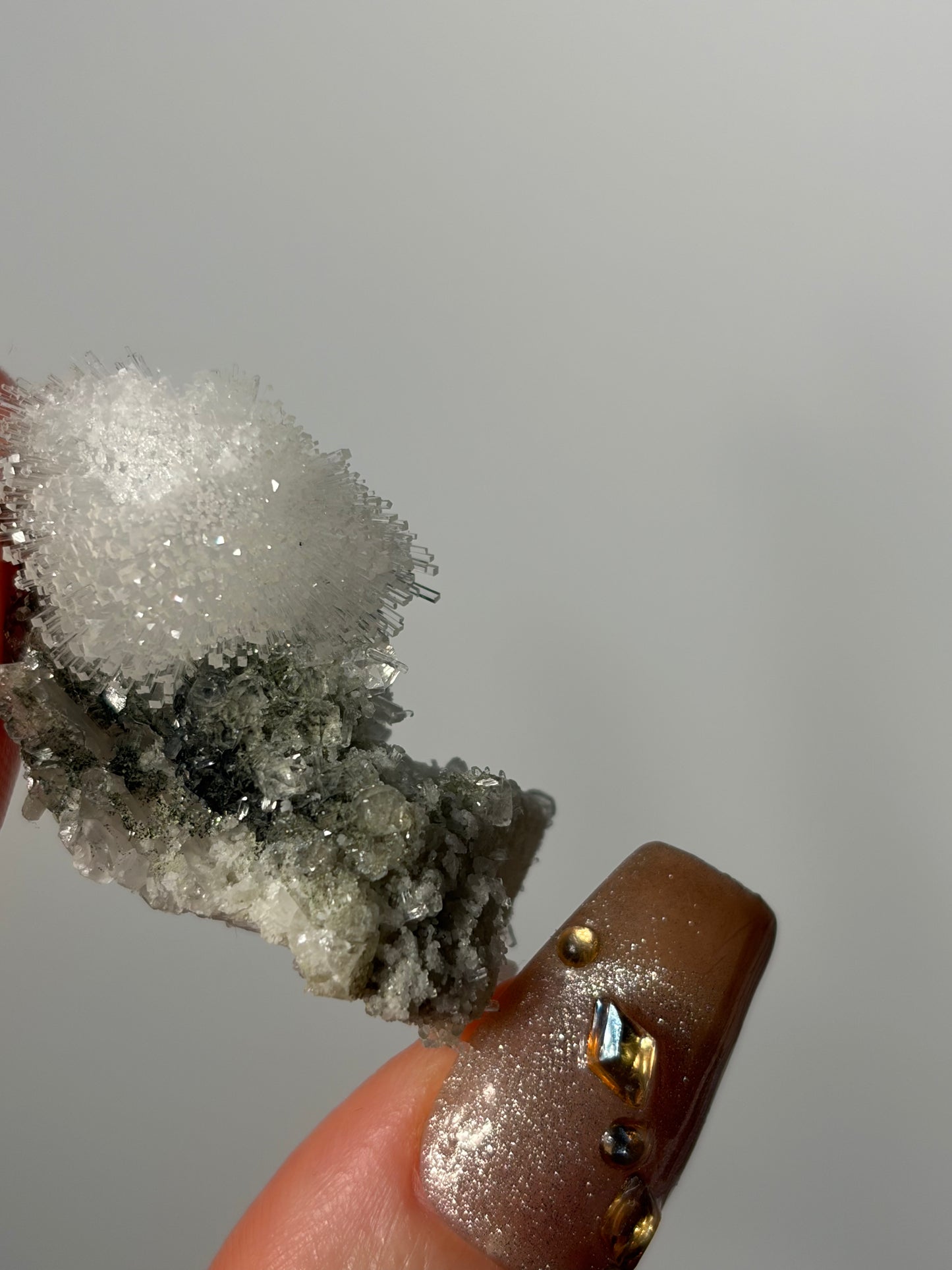 Natrolite Specimen with Apophyllite Coated Quartz and Rhombohedral Calcite T