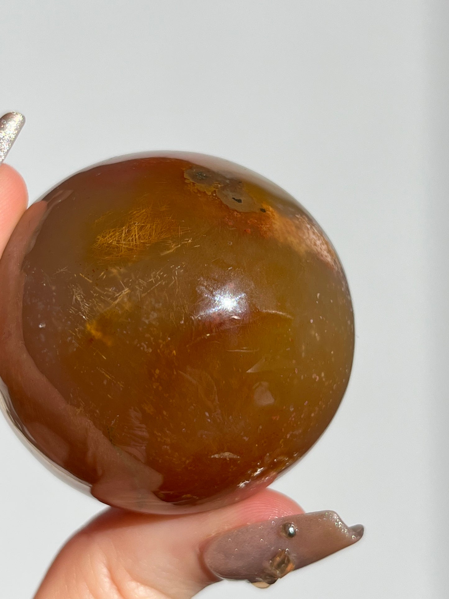 Natural Carnelian and Sagenite Sphere C