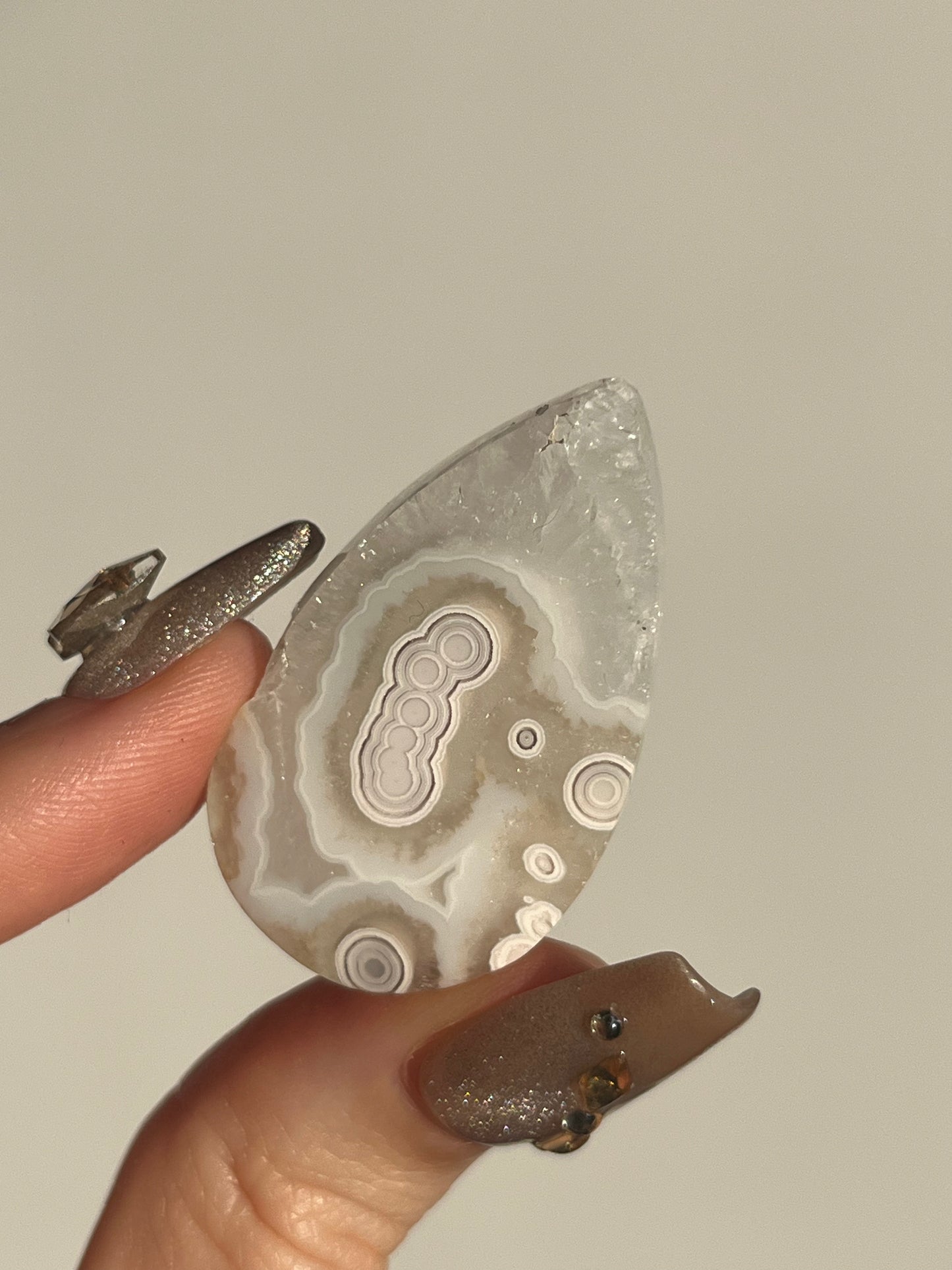 Orbicular Nebula Agate and Quartz Cabochon I