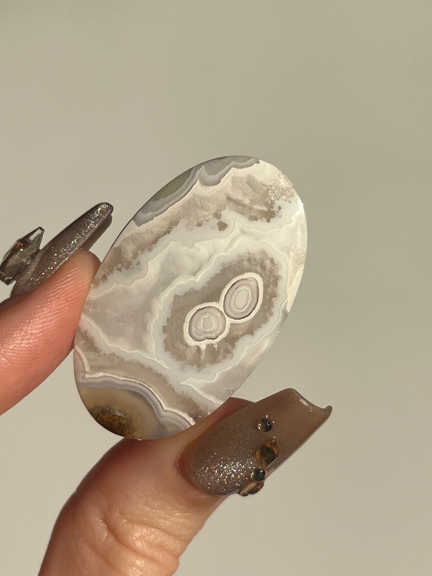 Orbicular Nebula Agate Cabochon with Scenic Moss J