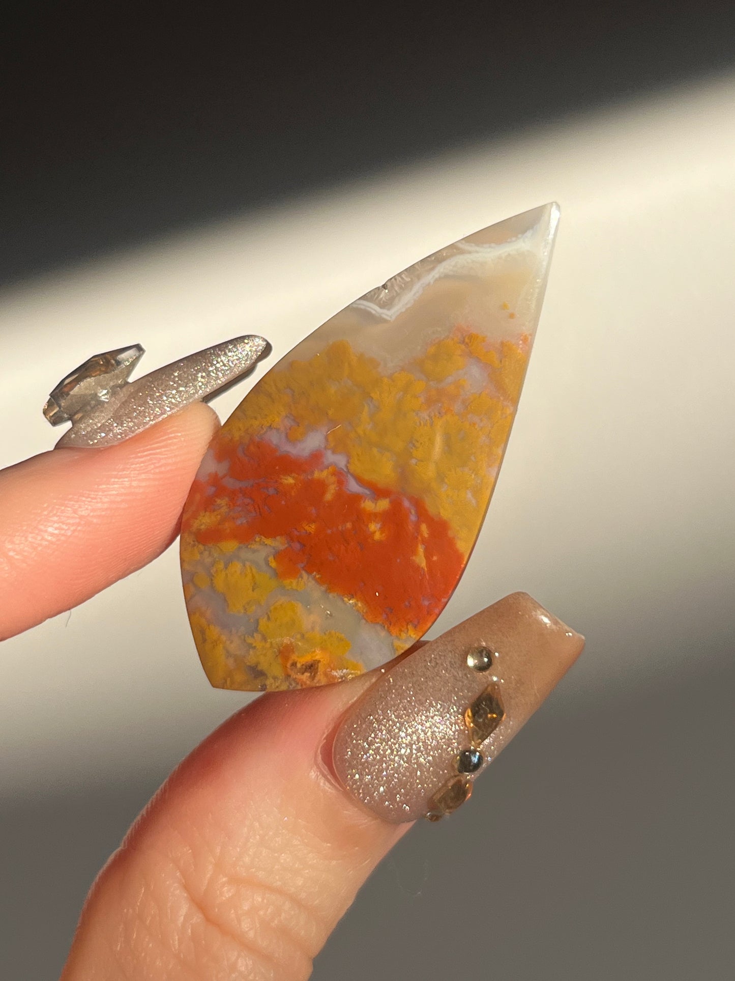 Nebula Agate Cabochon with Red Moss Inclusions N