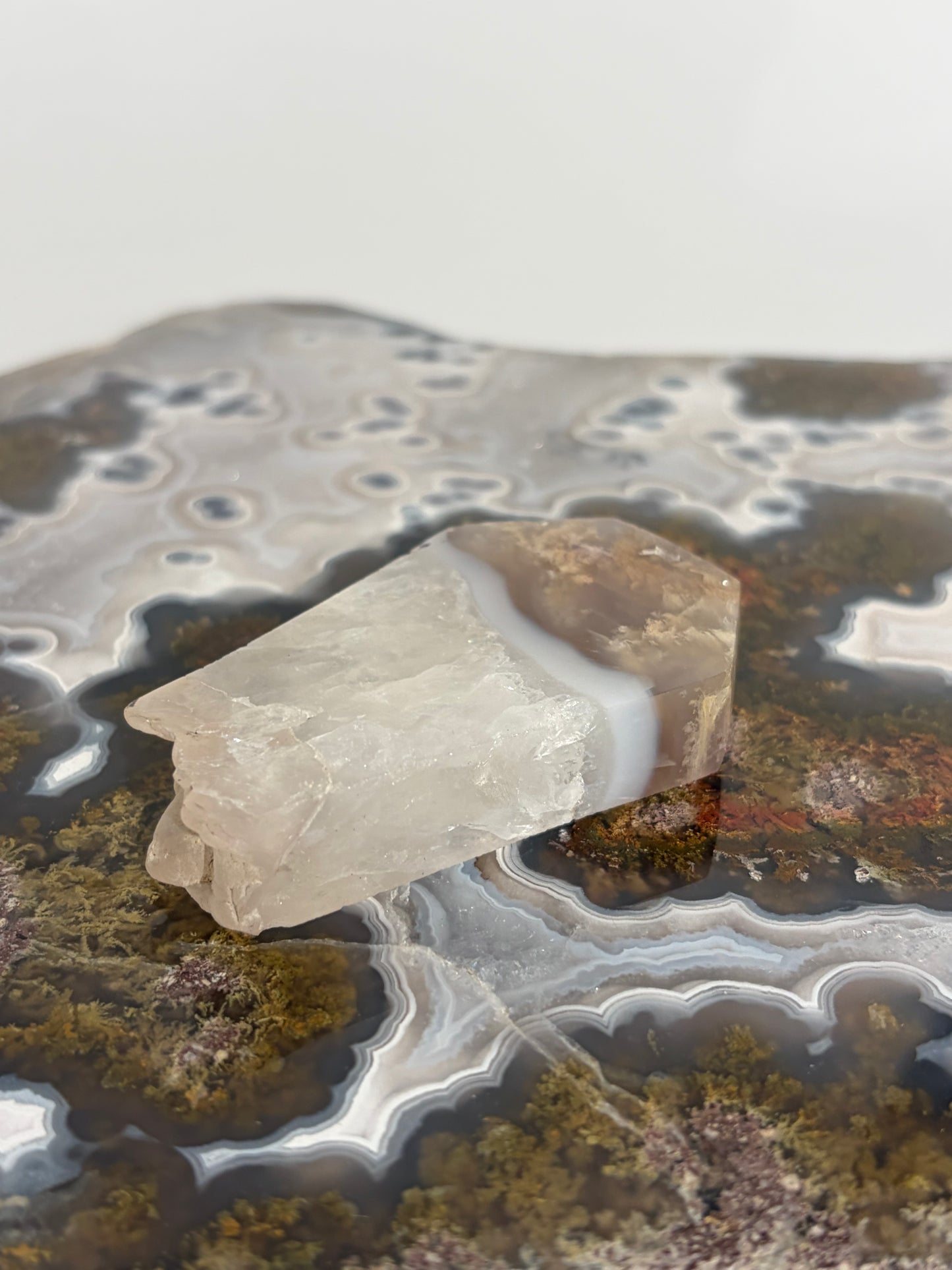 Hexagonal Nebula Agate Tile on Custom Stand B
