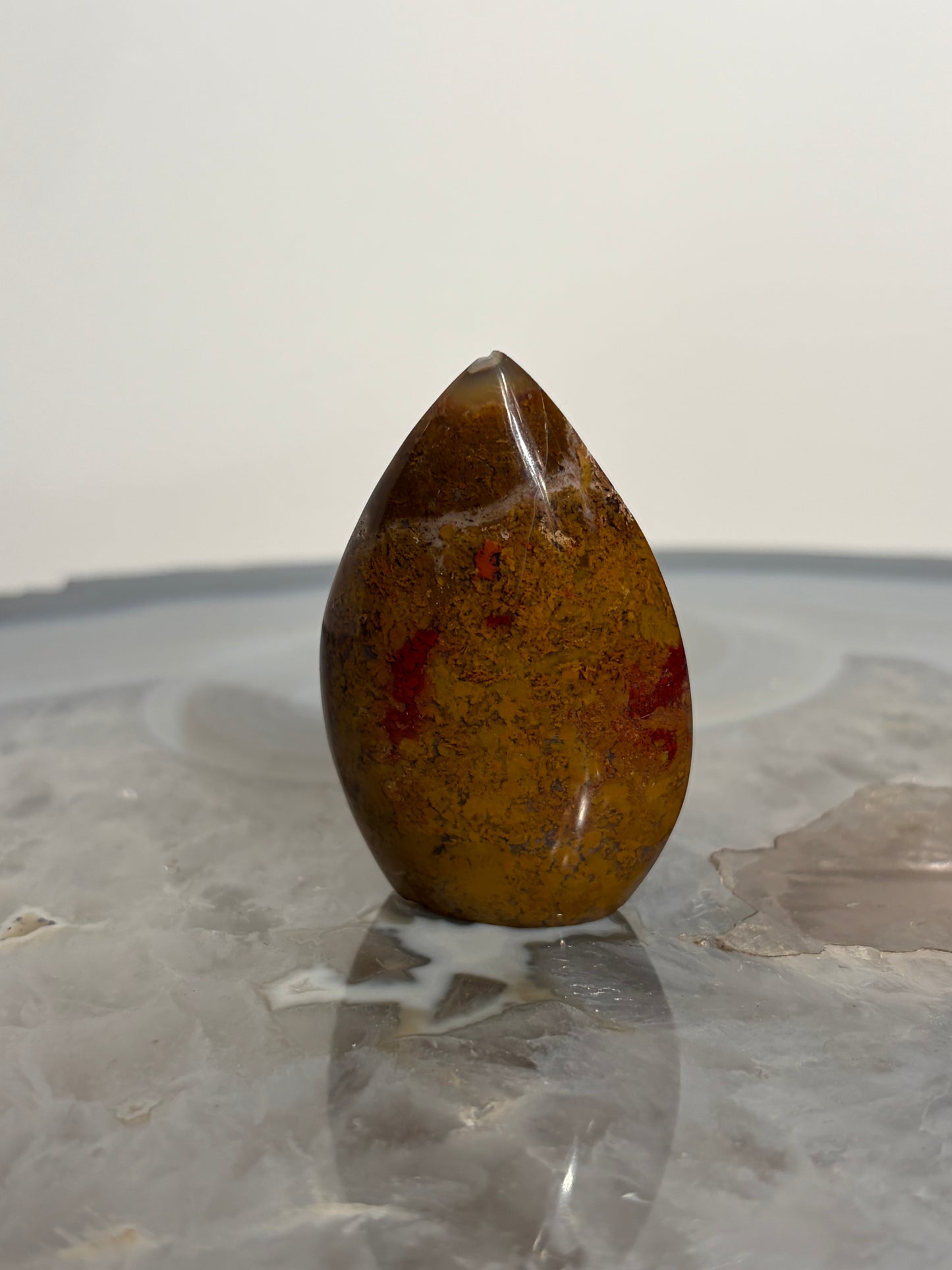 Nebula Agate Flame Carving with Red Moss Inclusions D