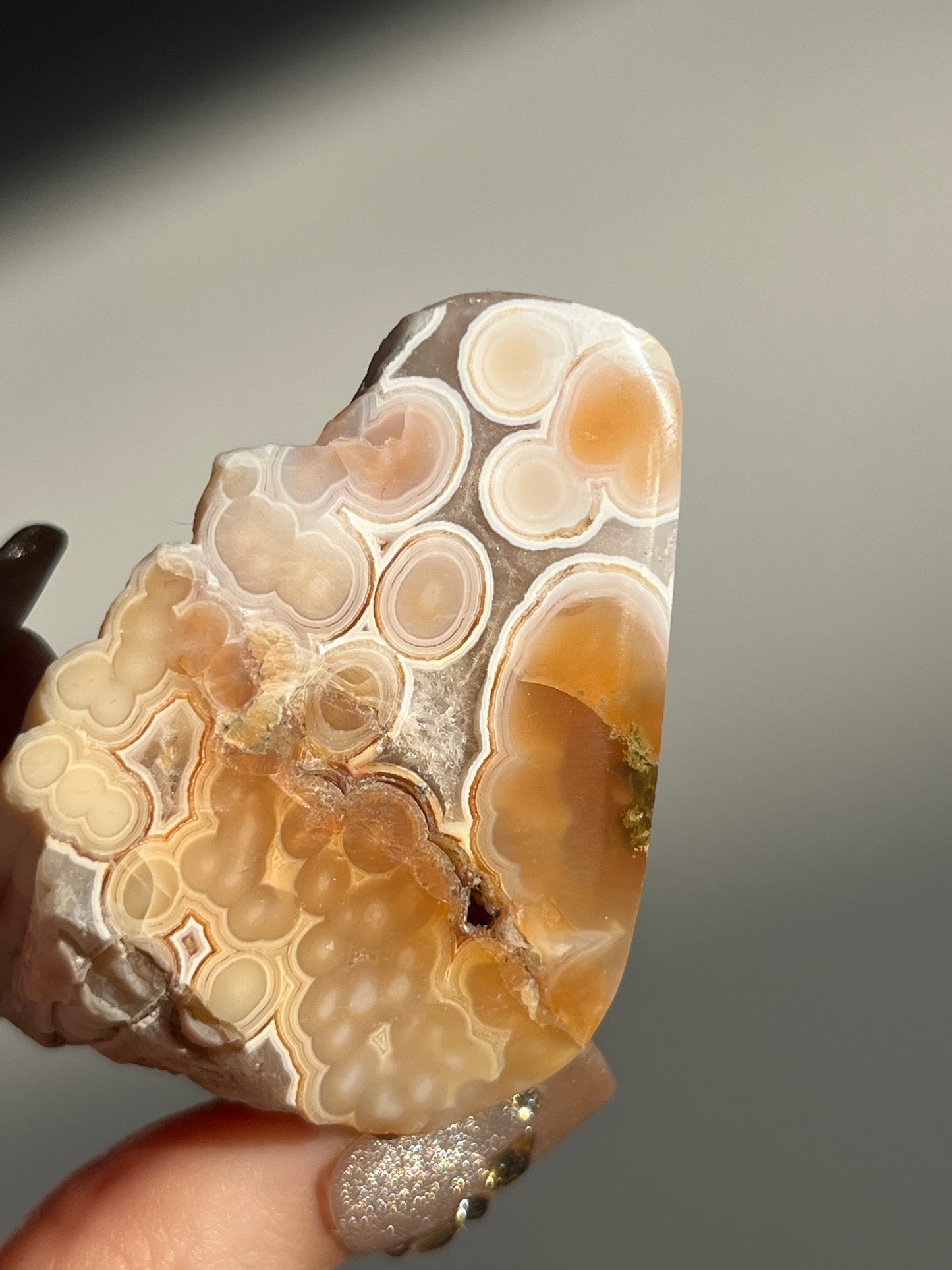 “Pillars of Creation” Orbicular Nebula Agate Semi Polished Standing Freeform with Carnelian and Green Moss Inclusions C