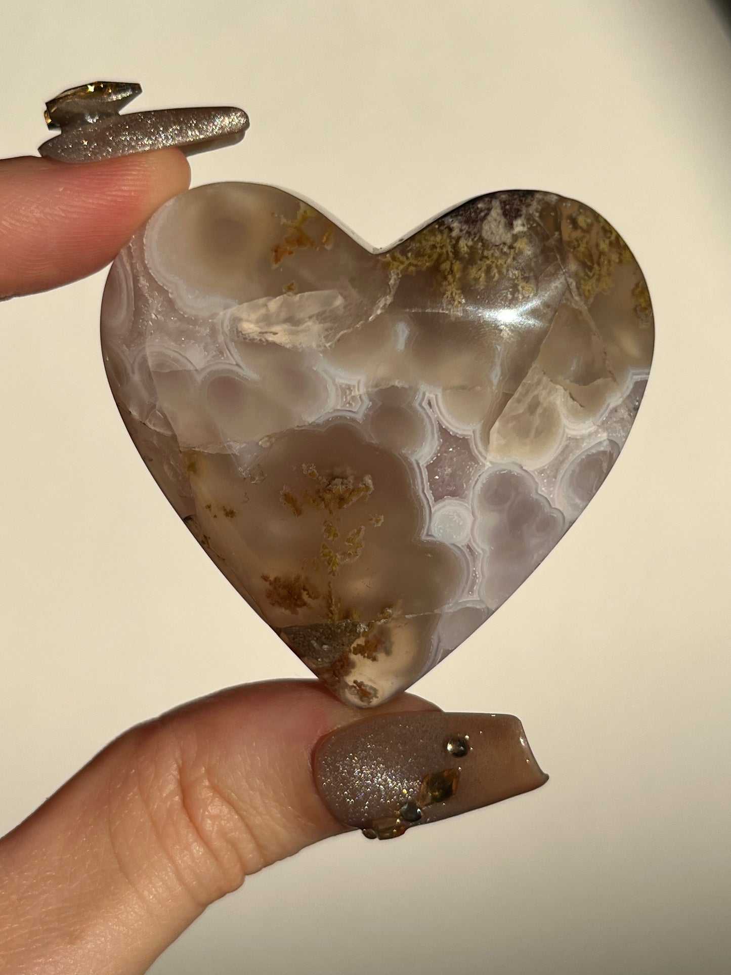 Orbicular Nebula Agate with Amethyst Puffy Heart G