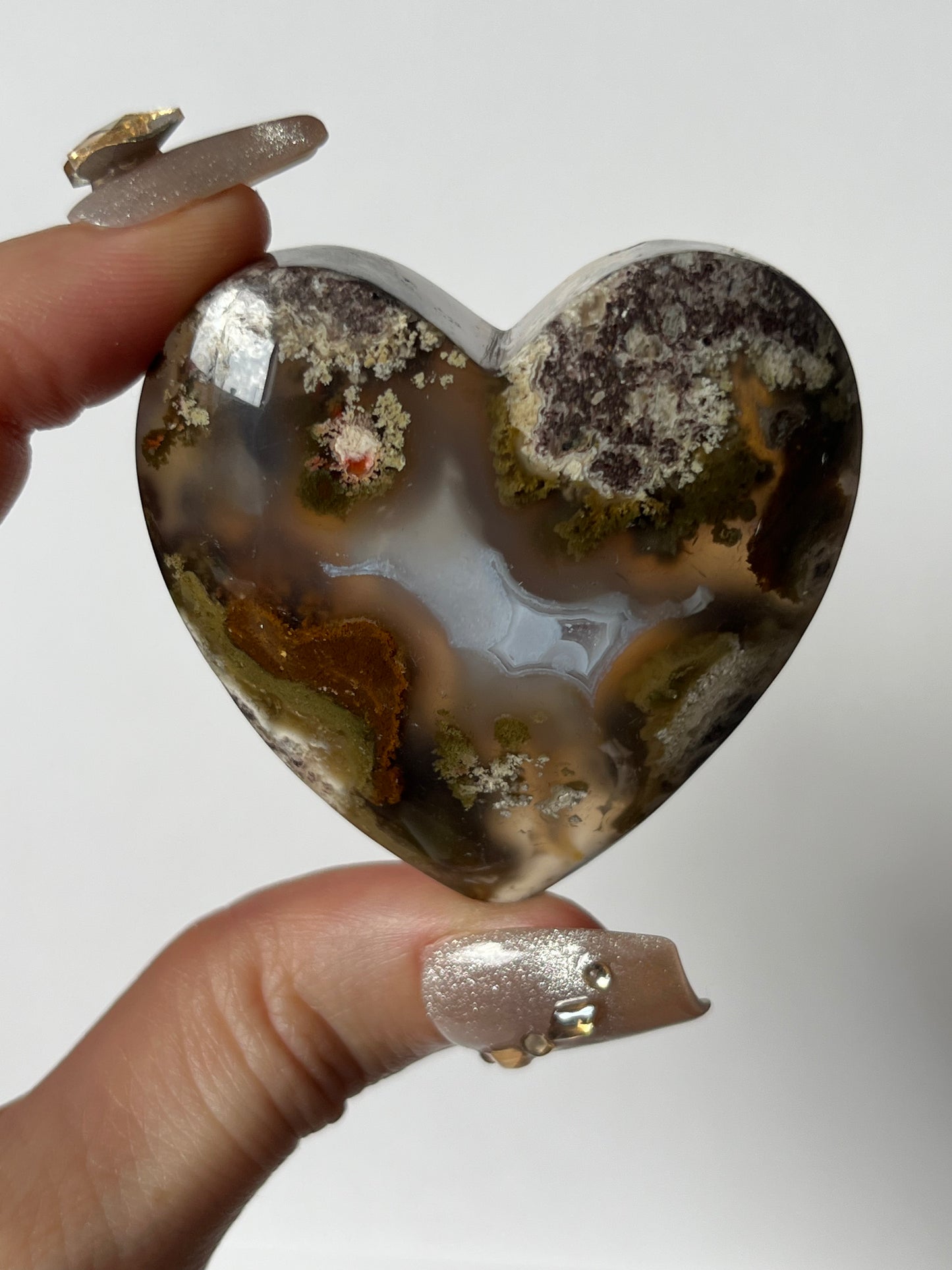 Nebula Agate Puffy Heart with Red Moss Inclusions L