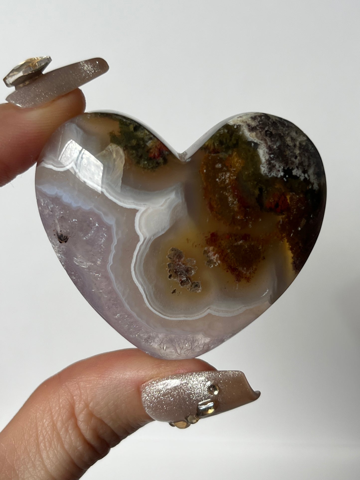 Nebula Agate Puffy Heart with Amethyst T