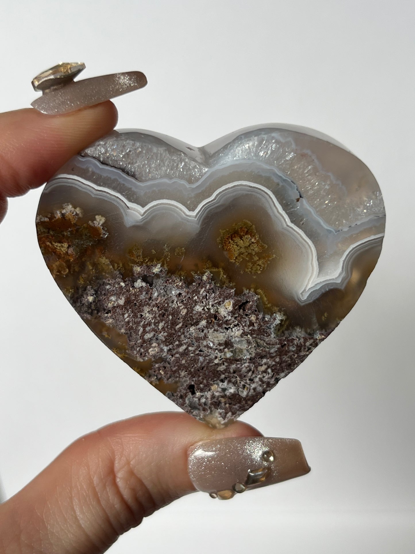 Nebula Agate Flatback Heart with Dendritic Inclusions O