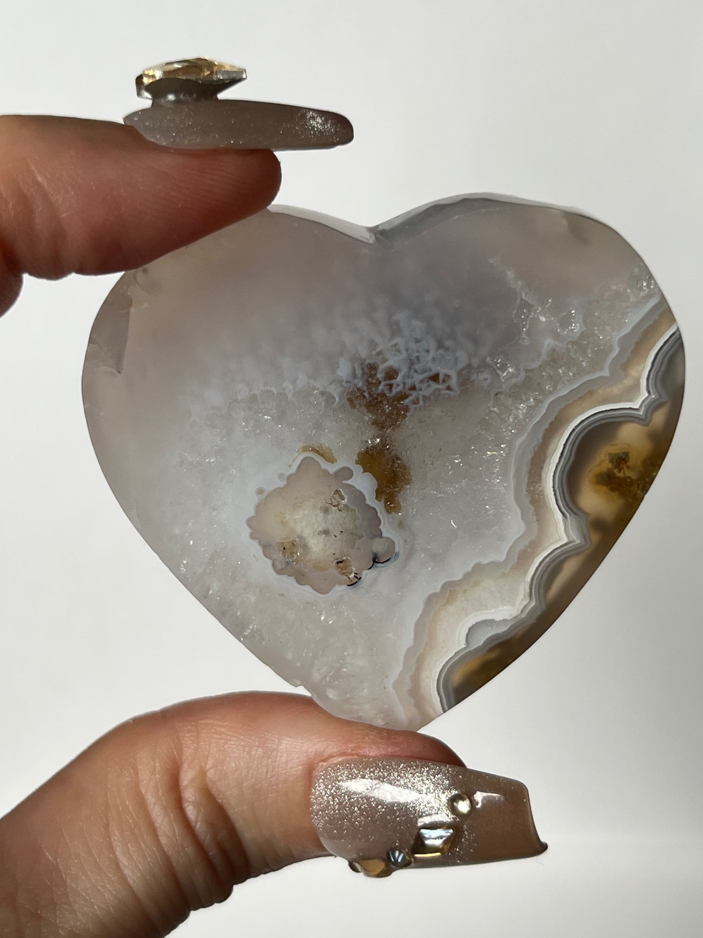 Nebula Agate with Scenic Moss Flatback Heart with Dendritic Inclusions J