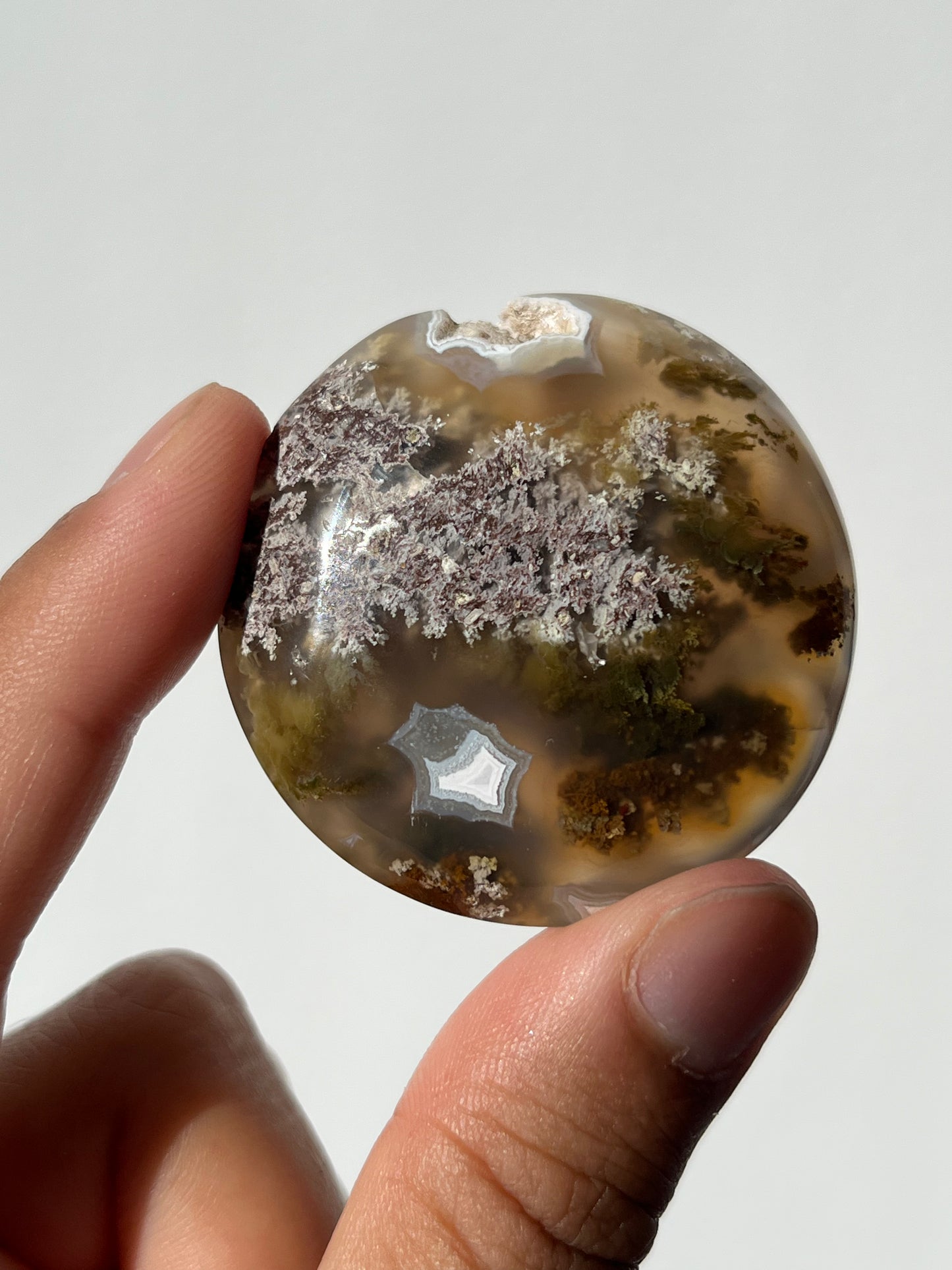 Nebula Agate Medallion with Multicoloured Moss L