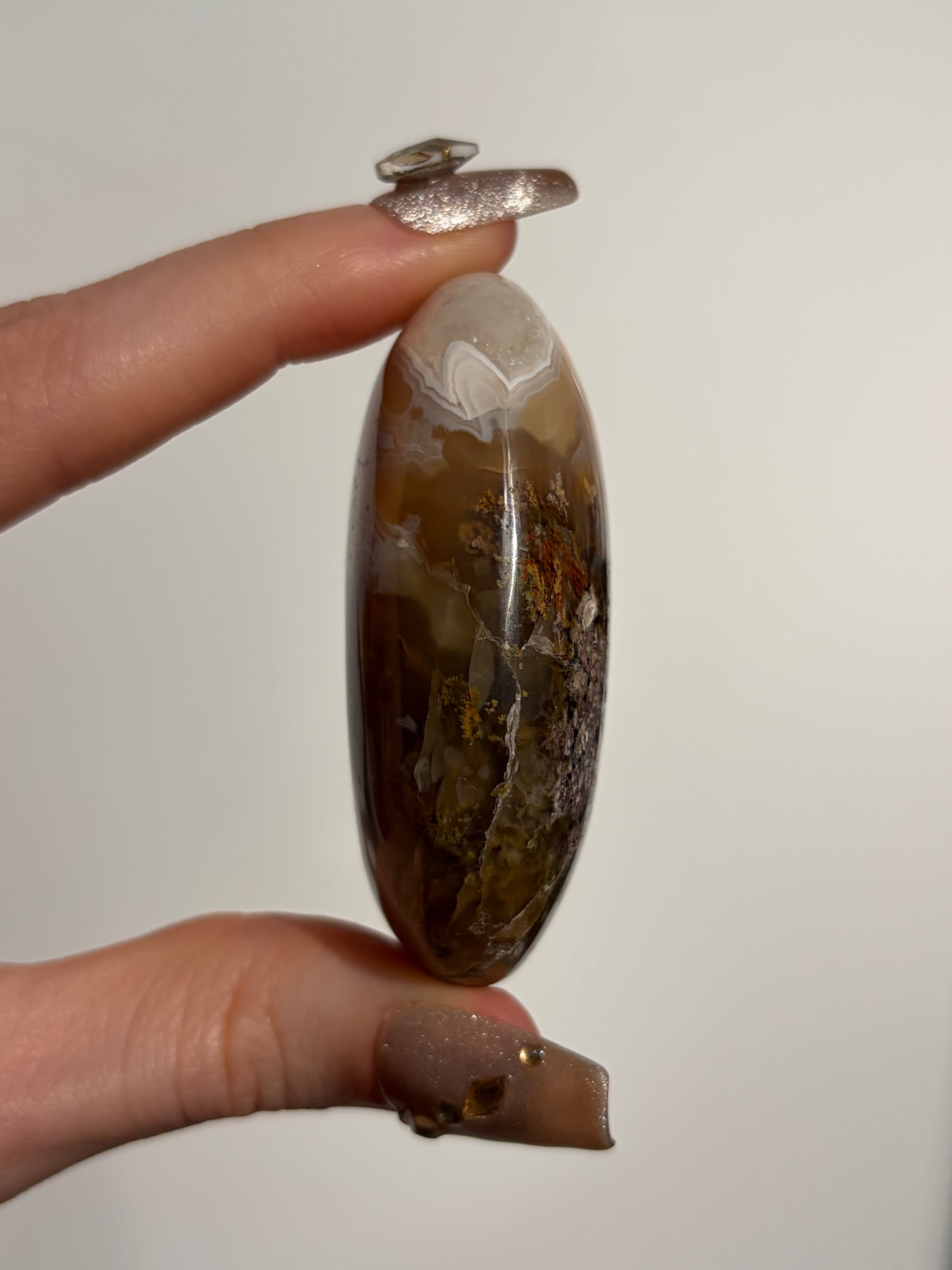 Druzy Orbicular Nebula Agate Palmstone with Carnelian (Perfectly Imperfect - Resin Repair) A