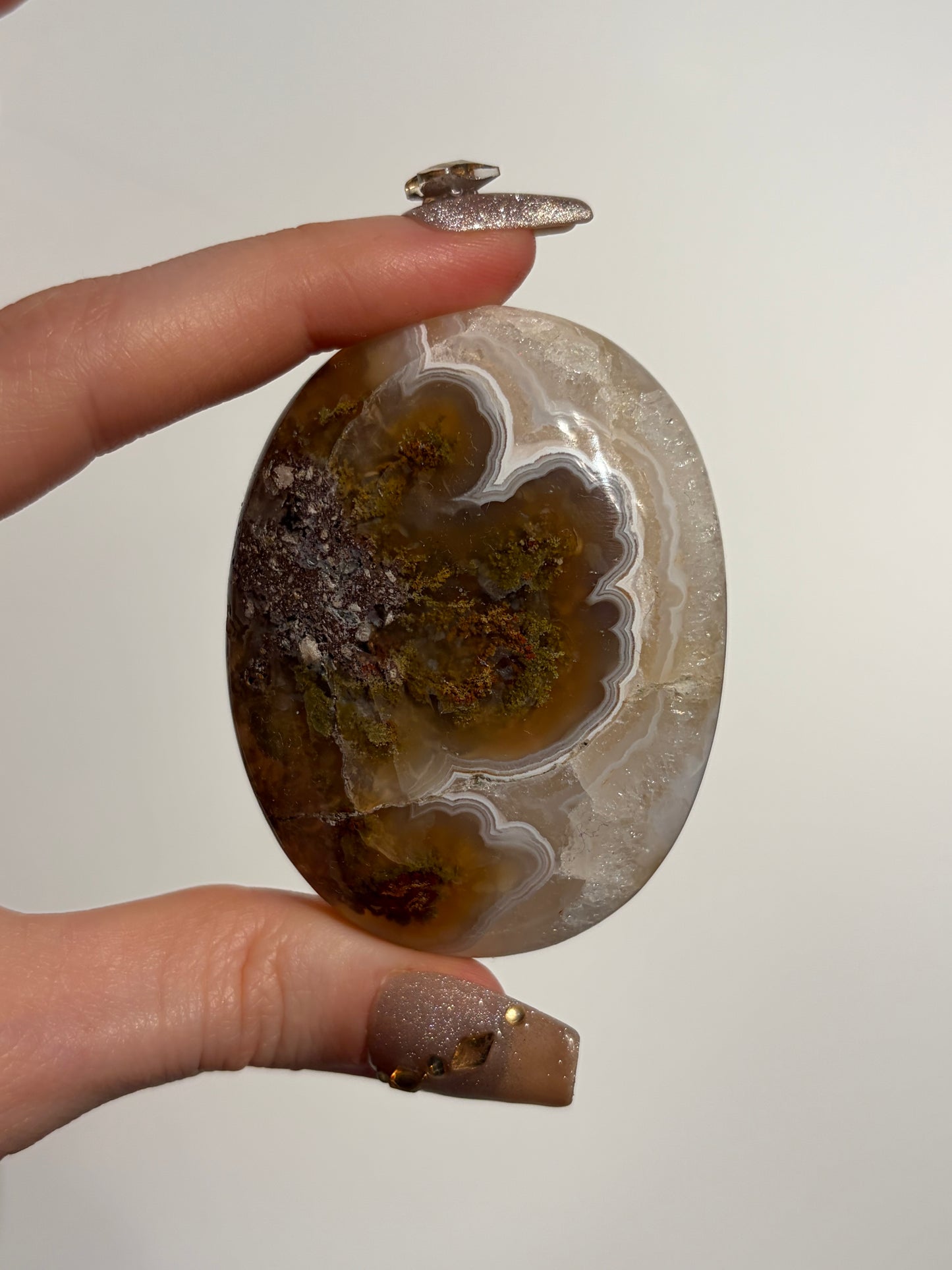 Nebula Agate Palmstone with Red Moss Inclusions (Perfectly Imperfect)