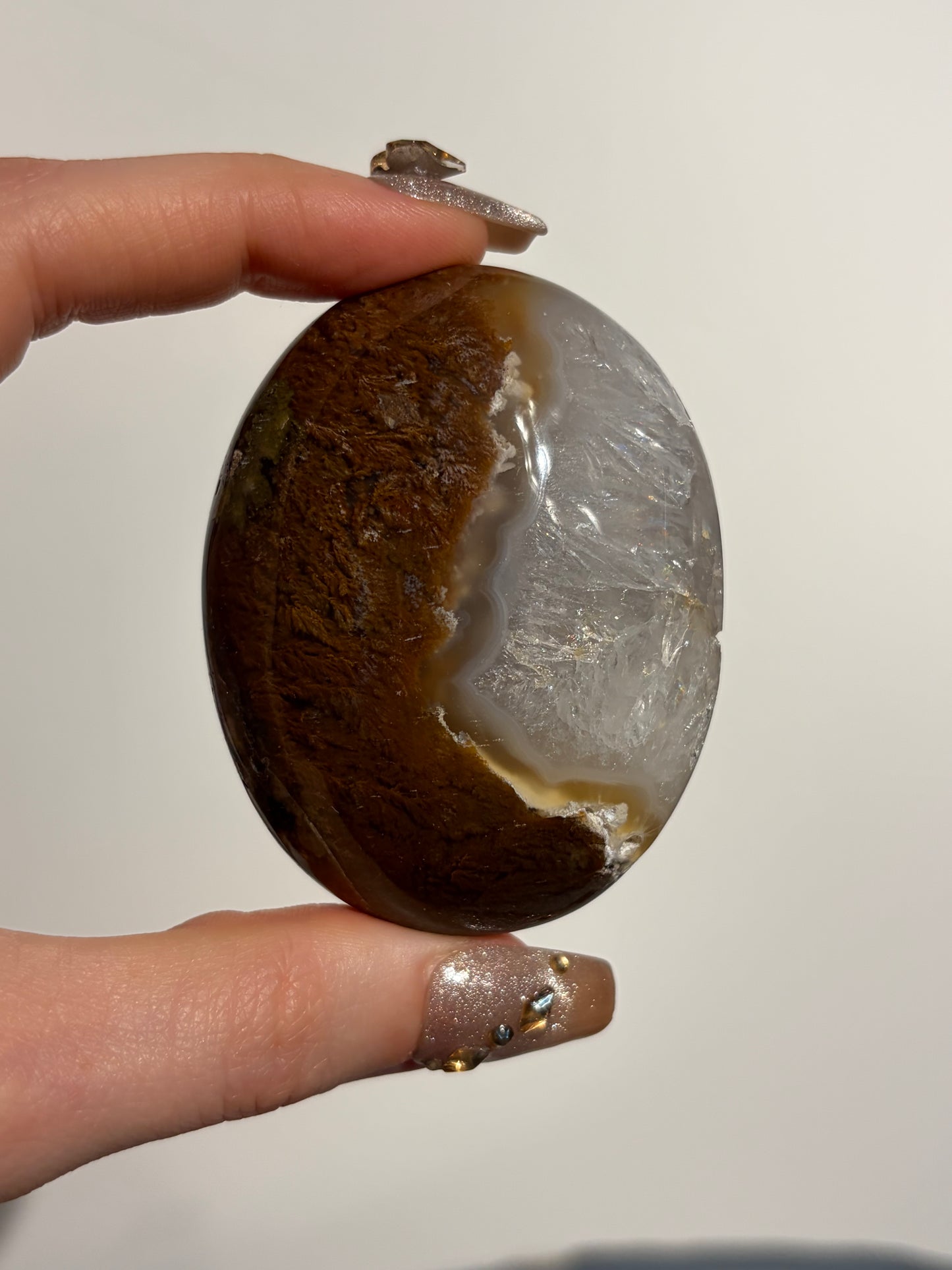 "Meadow Blooms" Nebula Agate Palmstone with Quartz Q