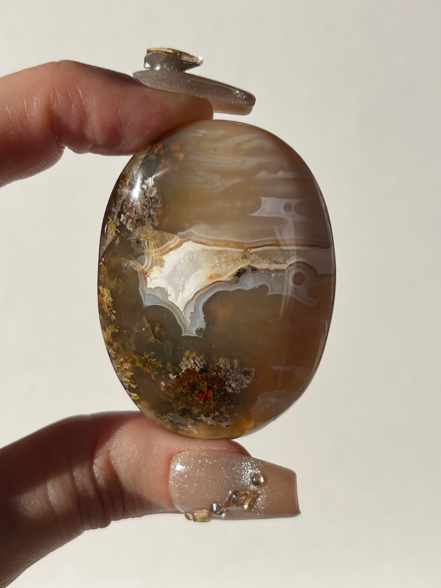 Orbicular Nebula Agate Palmstone with Red Moss Inclusions E