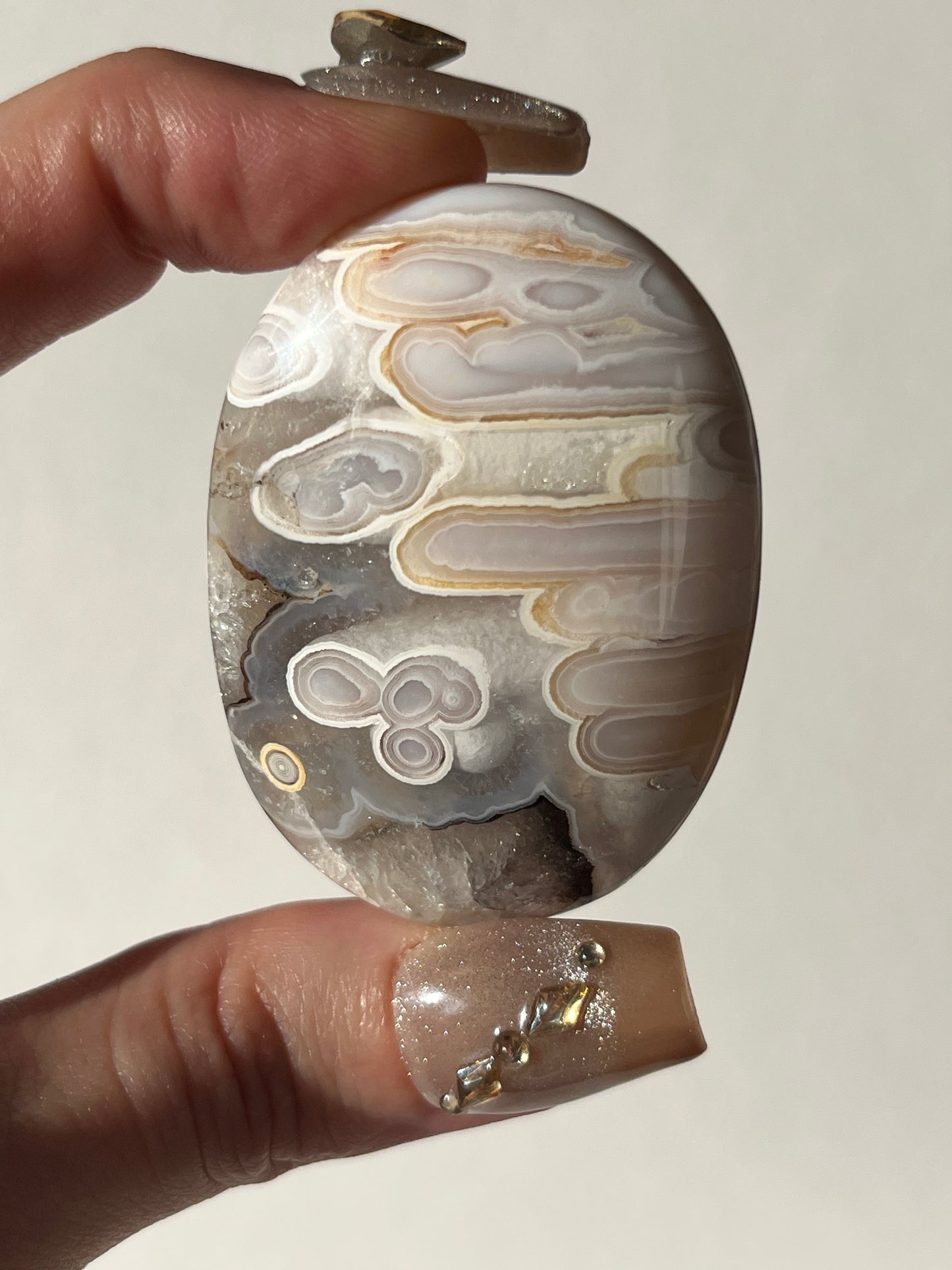 Orbicular Nebula Agate Palmstone with Dendritic Inclusions F