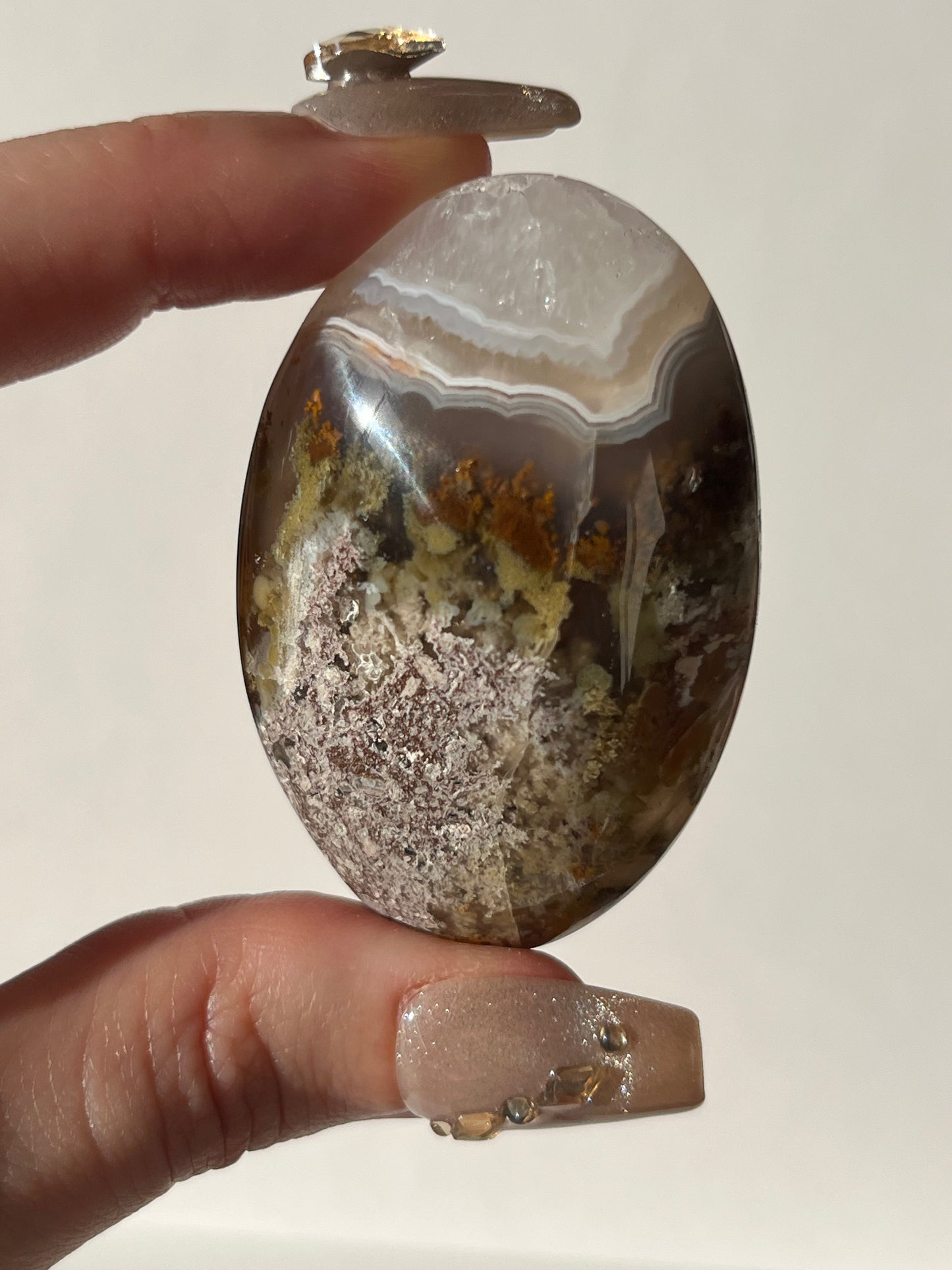 Nebula Agate Palmstone with Red Moss Inclusions H