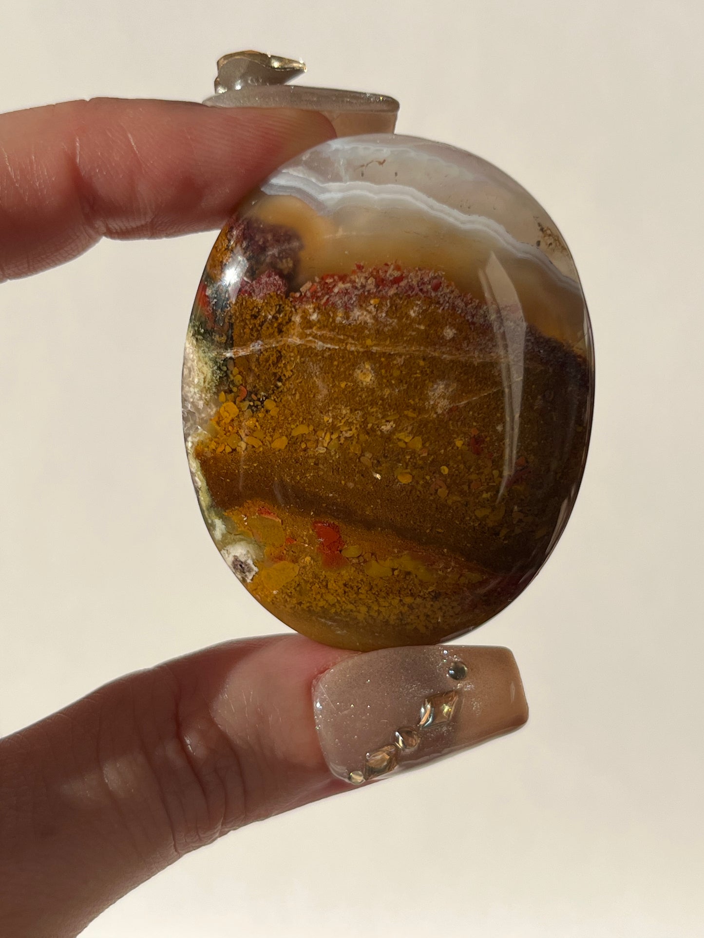 Nebula Agate Palmstone with Red Moss Inclusions T