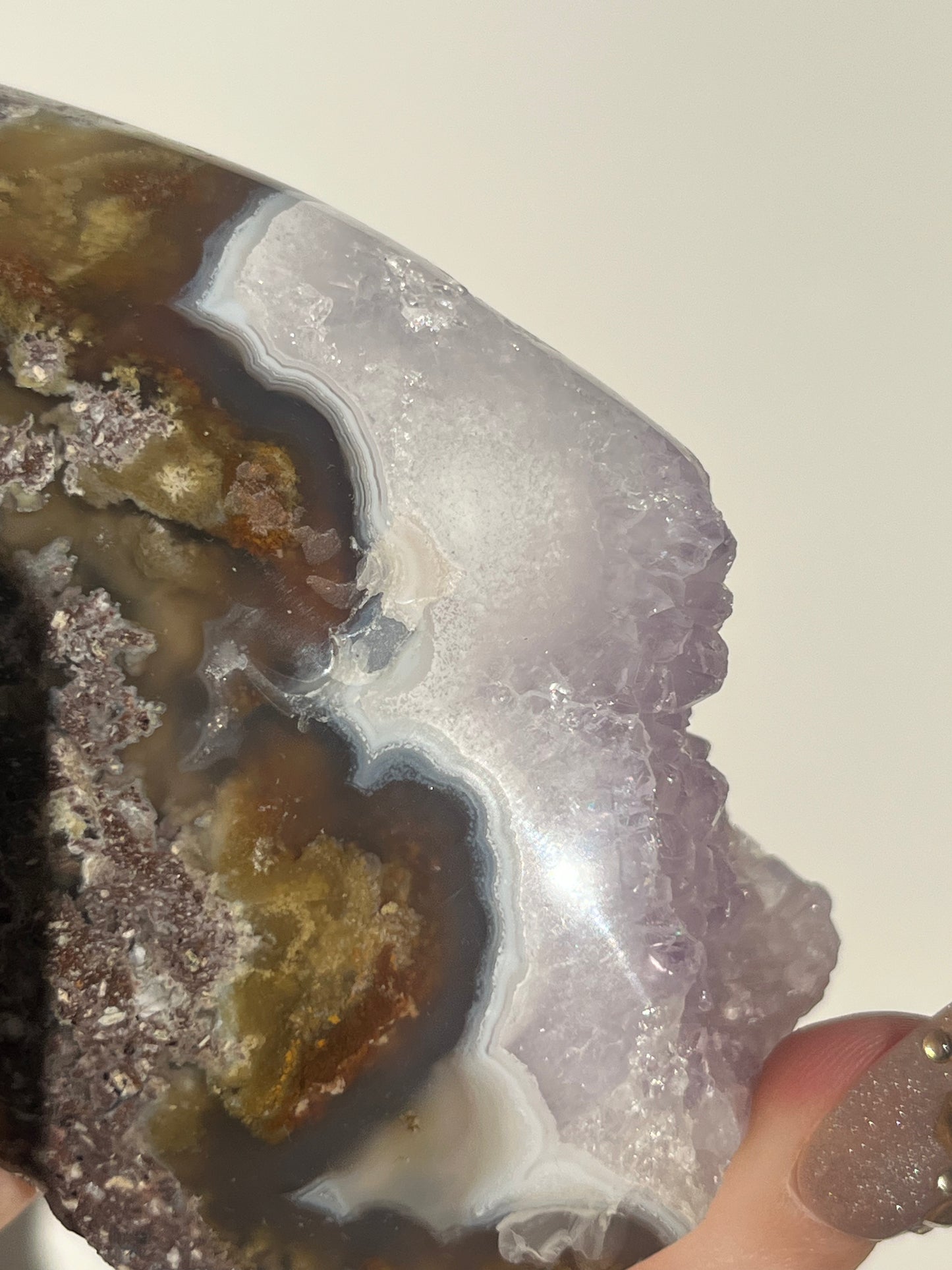 ‘Seraphique’ Nebula Agate with Scenic Moss and Amethyst Semi Polished Freeform B
