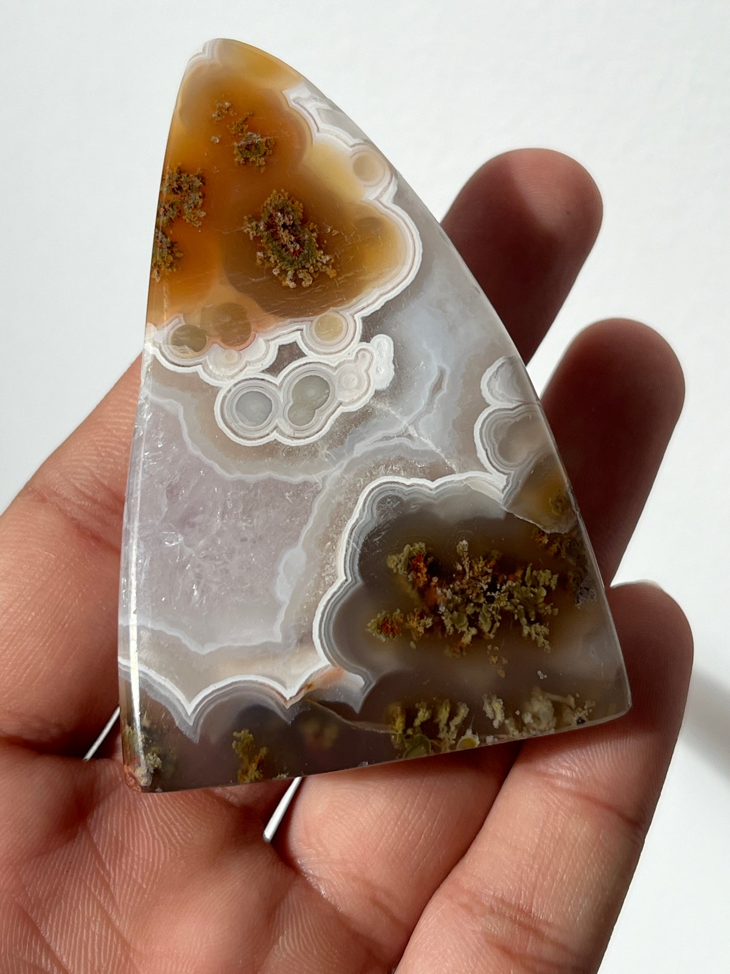 Orbicular Nebula Agate and Scenic Moss Standing Freeform B