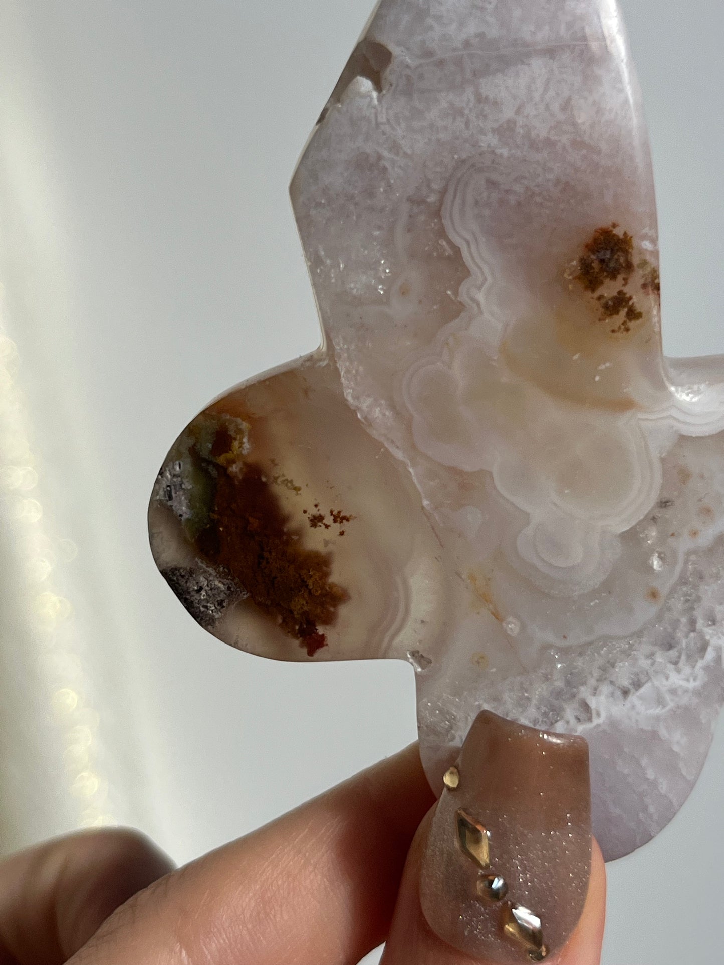 Nebula Agate with Scenic Moss 2D Butterfly Carving