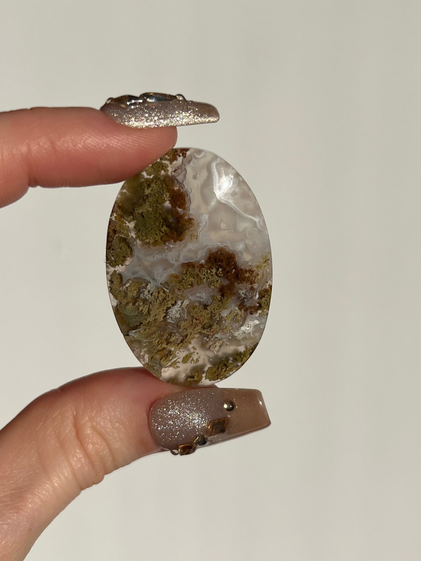 Nebula Agate with Green Scenic Moss Cabochon