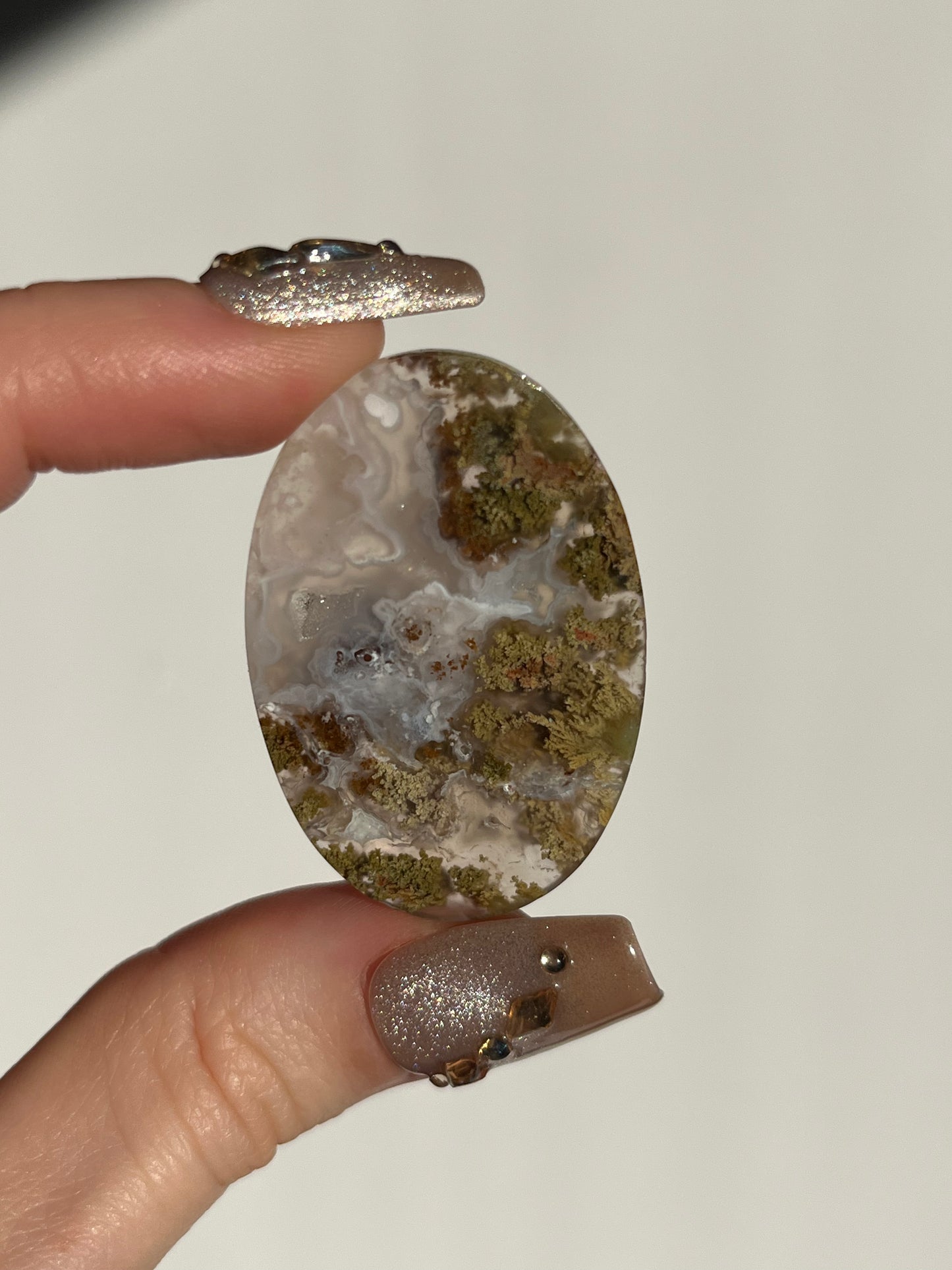 Nebula Agate with Green Scenic Moss Cabochon