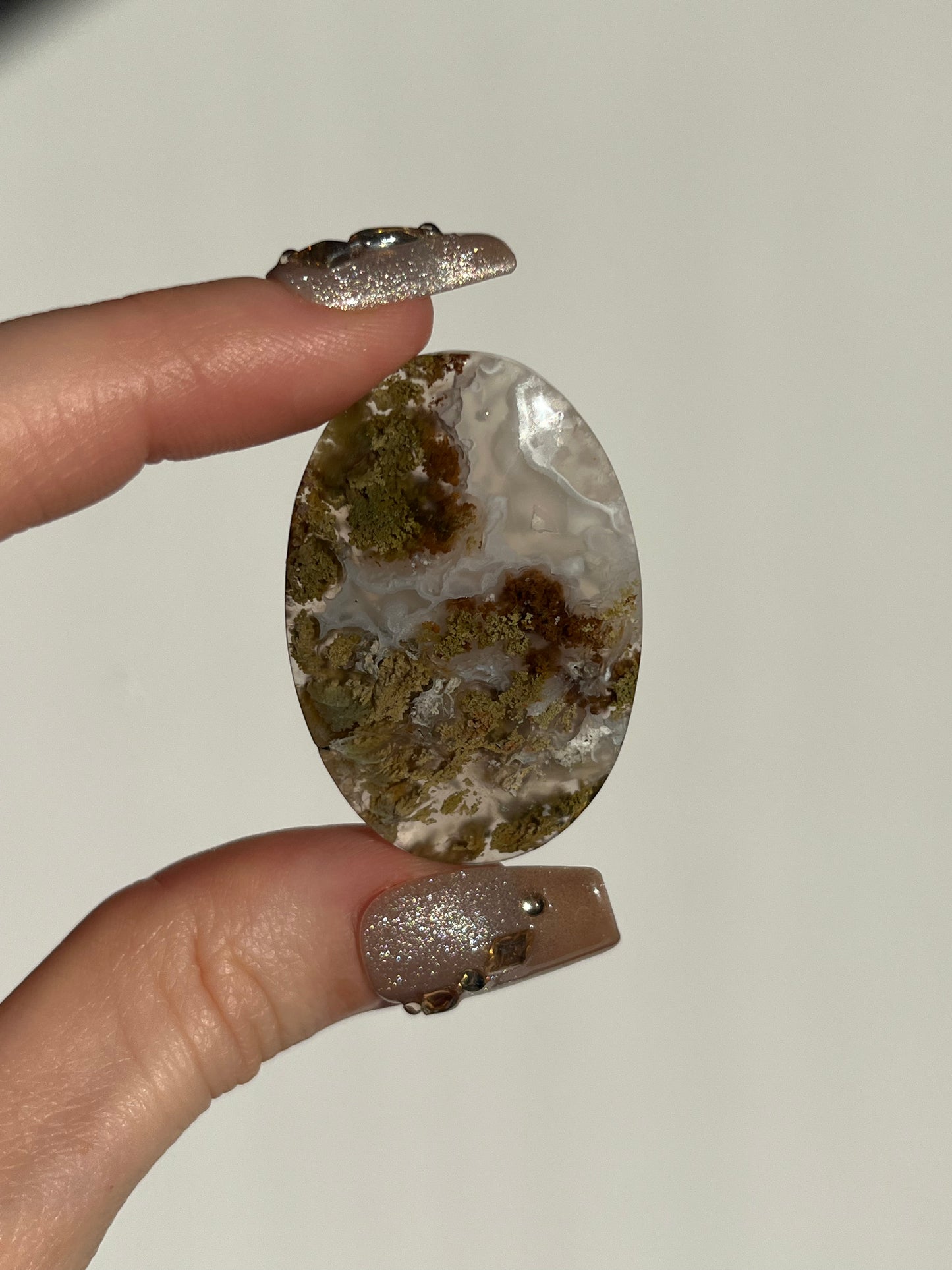 Nebula Agate with Green Scenic Moss Cabochon