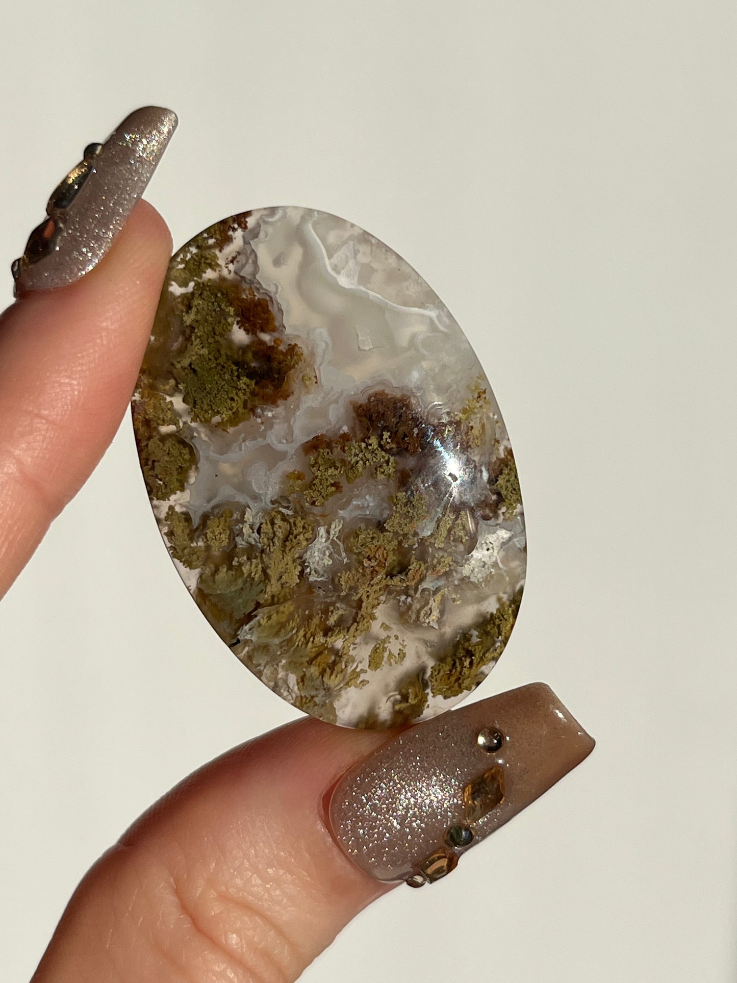 Nebula Agate with Green Scenic Moss Cabochon