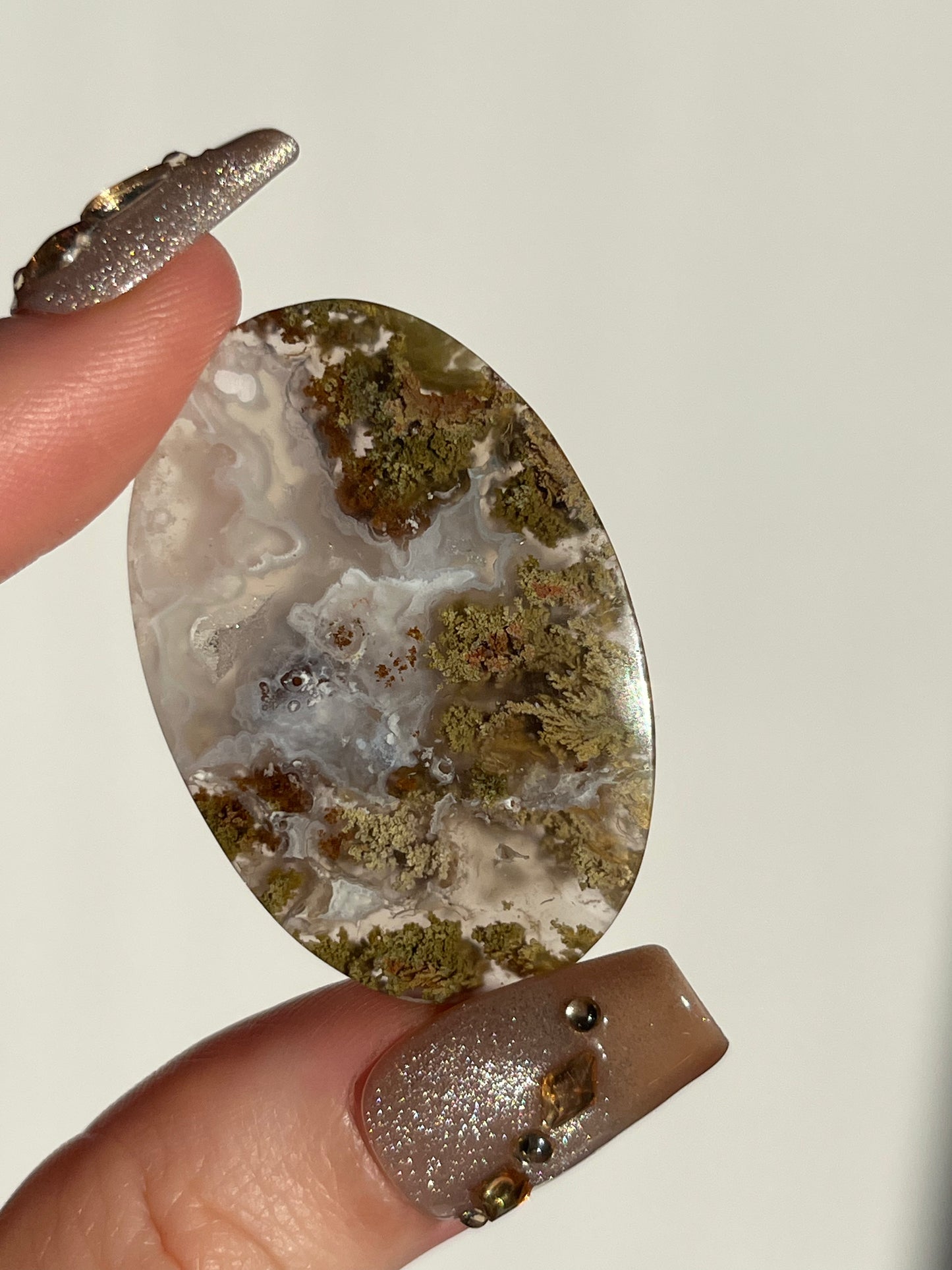 Nebula Agate with Green Scenic Moss Cabochon