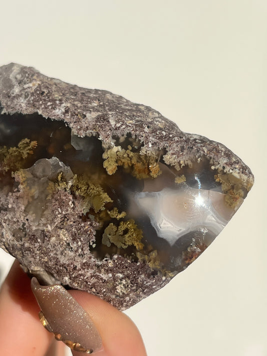 ‘Misty Mountain’ Nebula Agate with Scenic Moss Semi Polished Lens Freeform